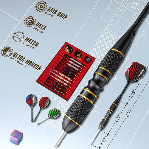 Vista 55 de Turnart Juego de dardos de punta de metal – Juego de dardos de punta de acero, dardos de metal profesionales, 12 piezas de 22/0.85 oz Pro Dardos