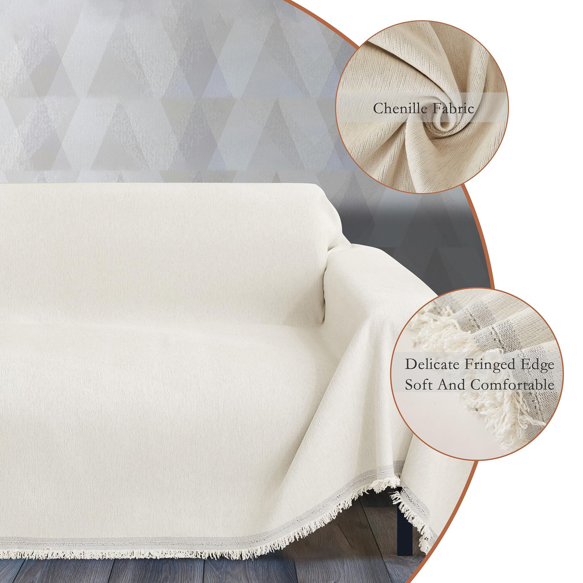 Copridivano Coperta Divano，Fodera Copridivano Lavabile, Cuscino divano in ciniglia,Multiuso Copritutto Divano Grande,per casa, divano del soggiorno, ufficio (Bianco, 180 x 340 cm)