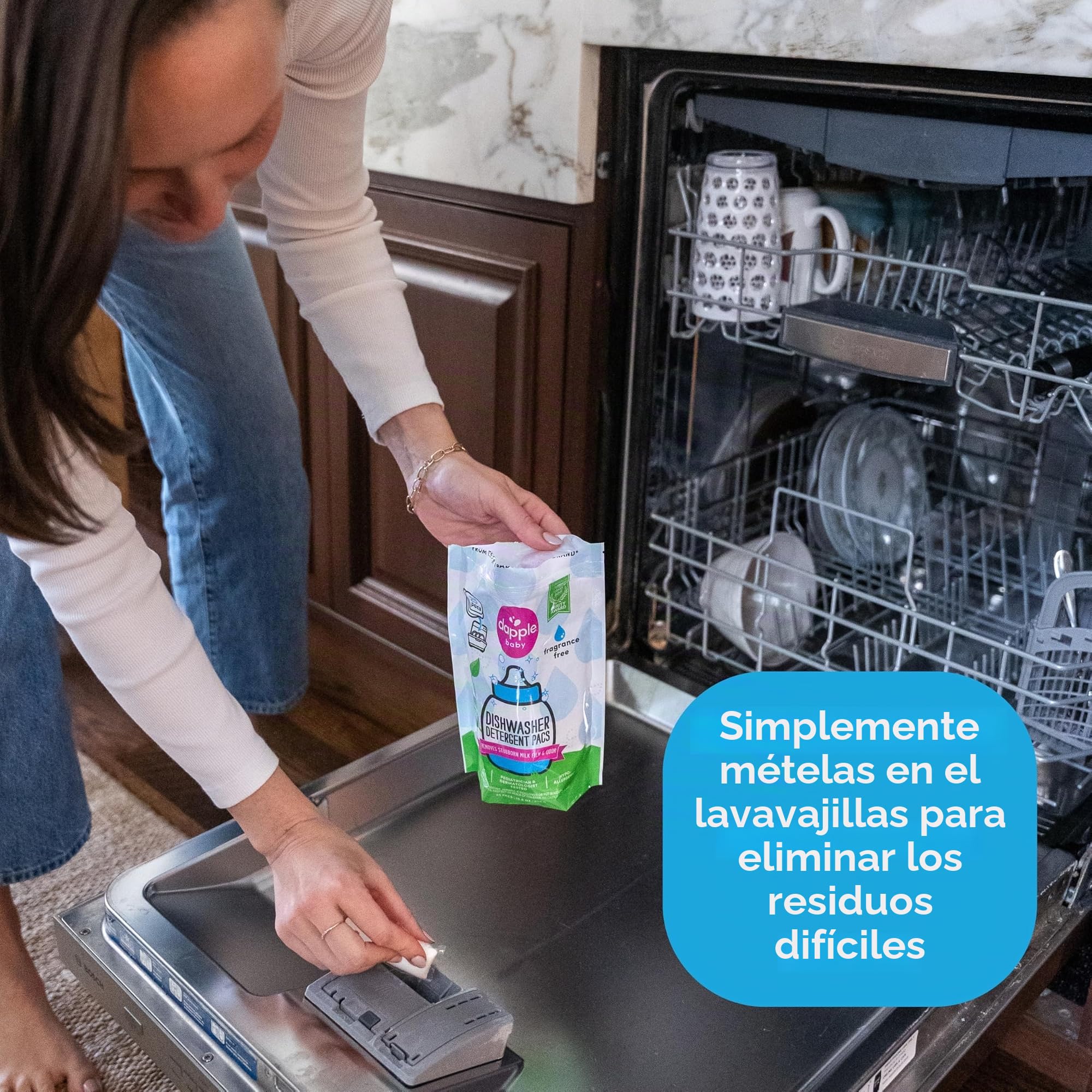DAPPLE Paquete de lavavajillas para biberones y platos, sin fragancia, cápsulas automáticas para lavaplatos, cápsulas de limpieza para lavavajillas, fórmula a base de plantas, 25 unidades