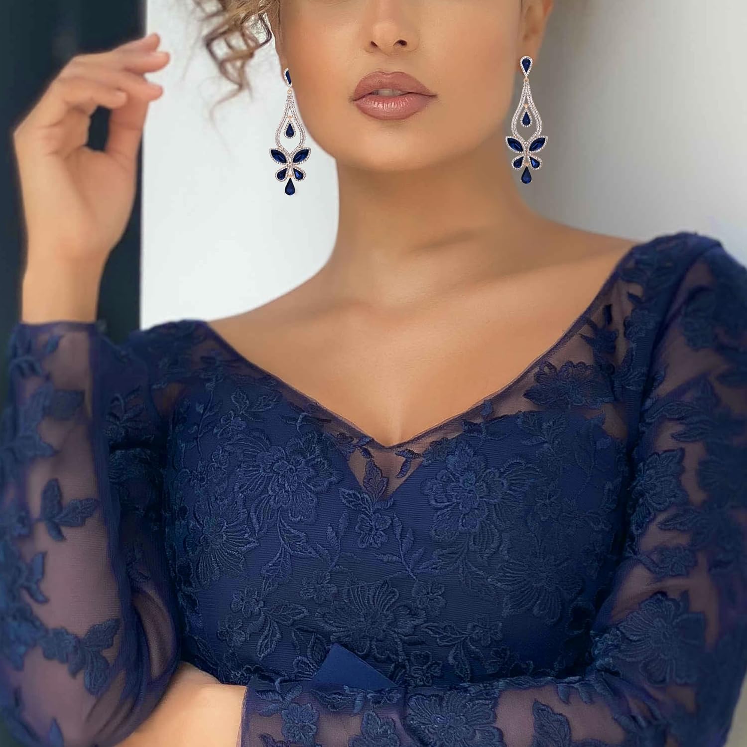 BriLove Women's Wedding Bridal Crystal Teardrop Butterfly-Shape Pierced Dangle Earrings - Image 2