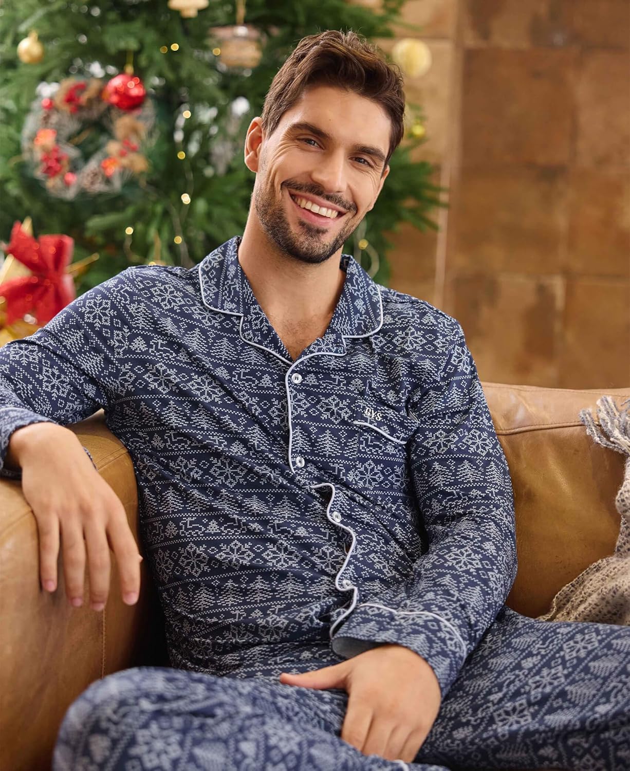 GYS Premium Bamboo Viscose Men's Pajamas Set Long Sleeve Button Down 2 Pieces Sleepwear Sets - Image 3