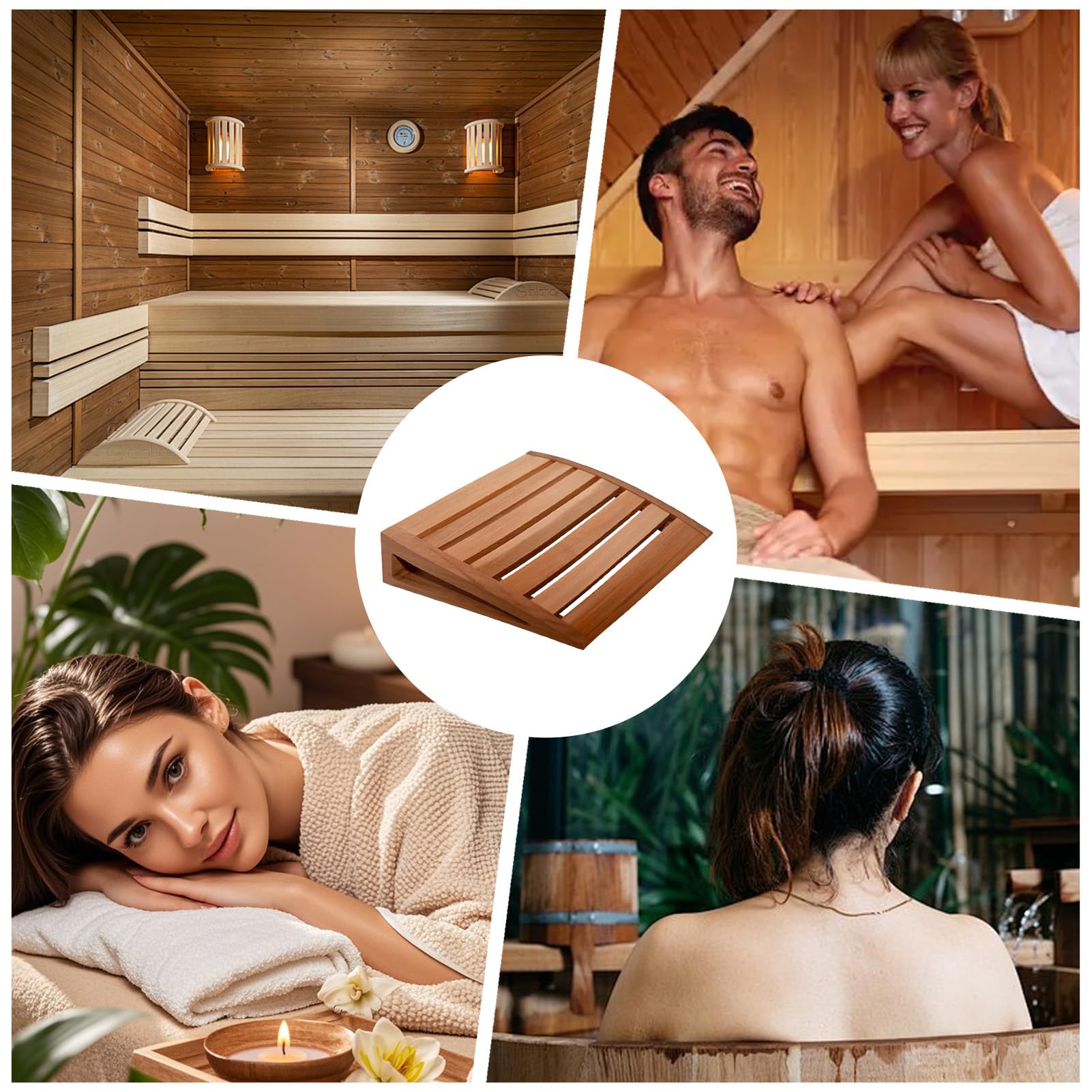 Generico Poggiatesta per Sauna, Ergonomico Antiscivolo Naturale in Legno Traspirante, Poggia Collo E Schienale per Sauna, per Confort Riposo Rilassamento Donne Uomini Adulti Casa Spa Commerciale