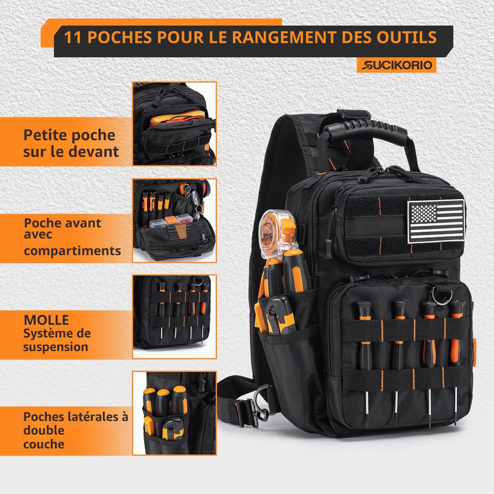 Sac Bandouliere a Outils Vide Petit Imperméable Pour Electricien | 1680D Sacoche Bandoulière à Outillage Sacs Porte-Outils Trousse de Transport à Outils Petite Tool Bag Pour HVAC, Charpentier