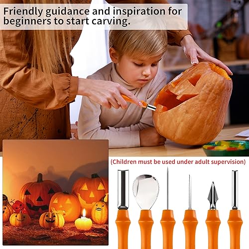 Miniatura 6 de Kaliosy Kit de 6 herramientas de tallado de calabaza de Halloween, herramientas de tallado de acero inoxidable para Halloween, faroles decorativos,