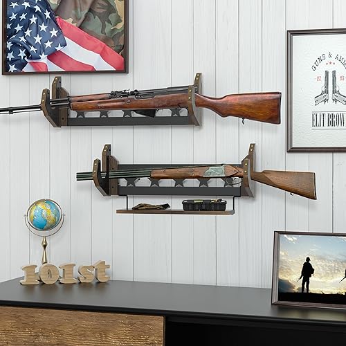 Miniatura 3 de MK877B - Estante para armas de pared, gancho horizontal para rifle único con estante para arco de armas de fuego, soporte de exhibición organizador