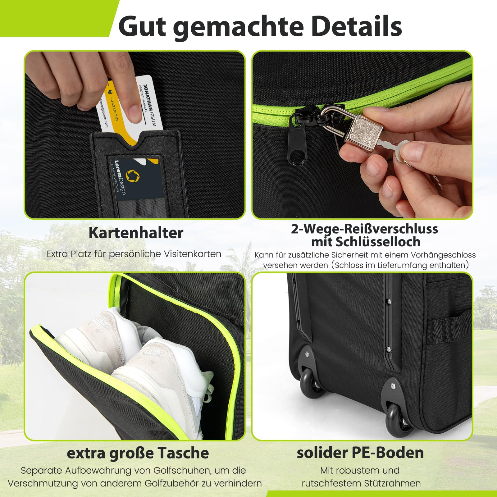 COSTWAY Golf Reisetasche mit Rädern, Golfbag faltbar für Fluglinien mit Schlüssel & Aufbewahrungstasche, Golftasche Golfschlägertasche für Reisen und Flüge