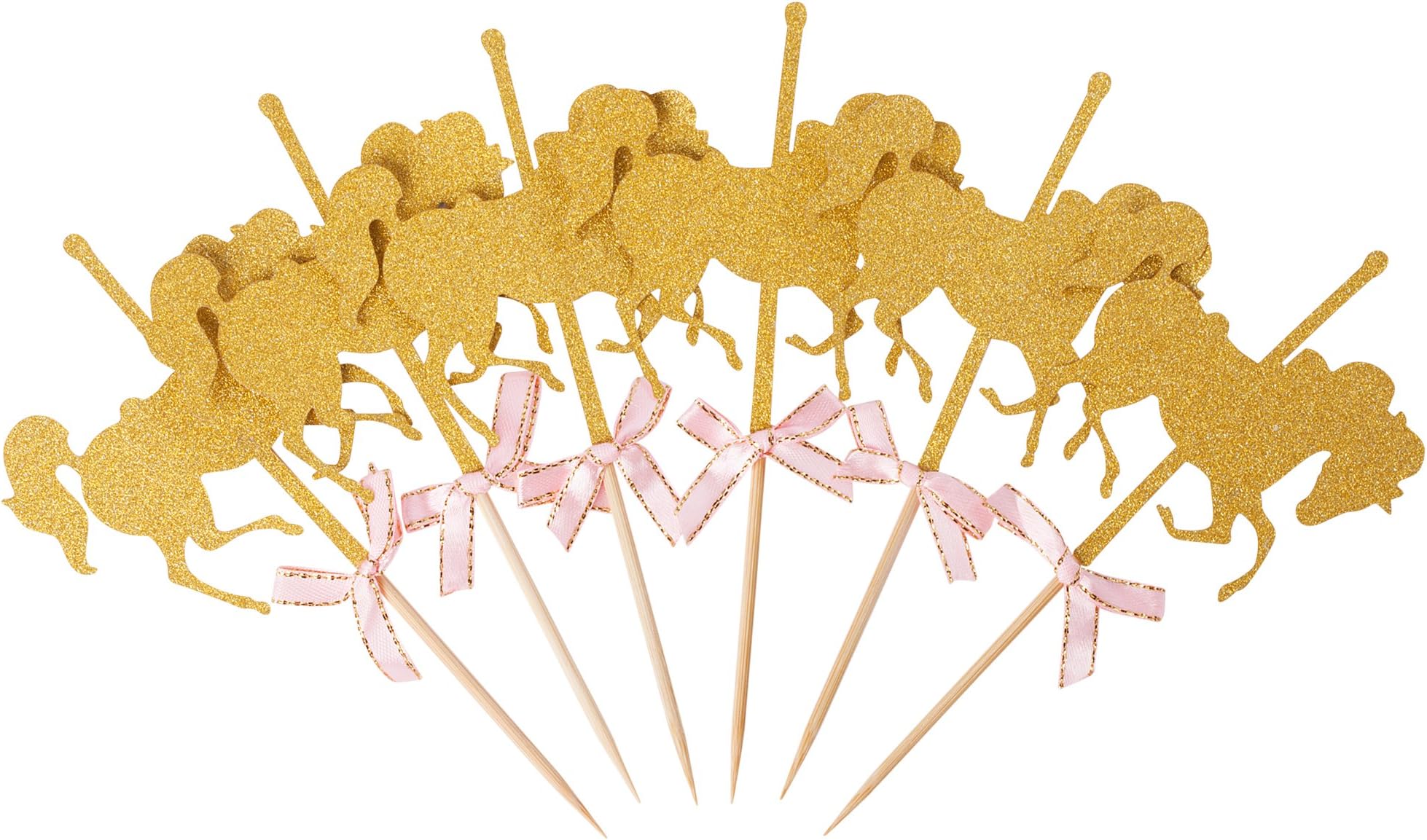 Glitter Gold Carousel Horse Cupcake or Cake Toppers Party Favors (12-Pack)