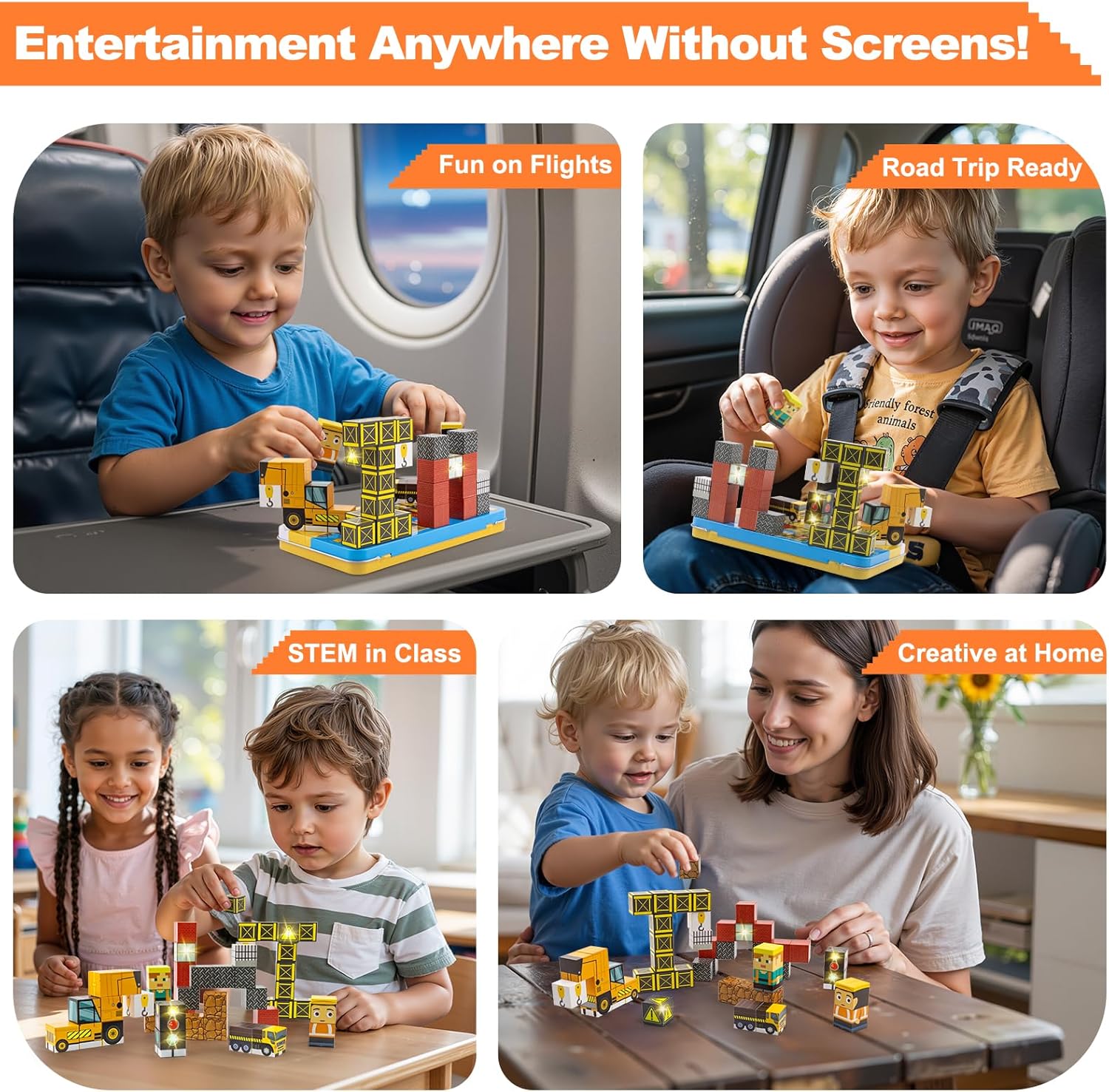 Aywewii Travel Magnetic Blocks 45 PCS Travel Games for Kids Ages 3-5, Magnet Building Cubes STEM Learning Set with Iron Case - Portable Building Toys for Boys and Girls