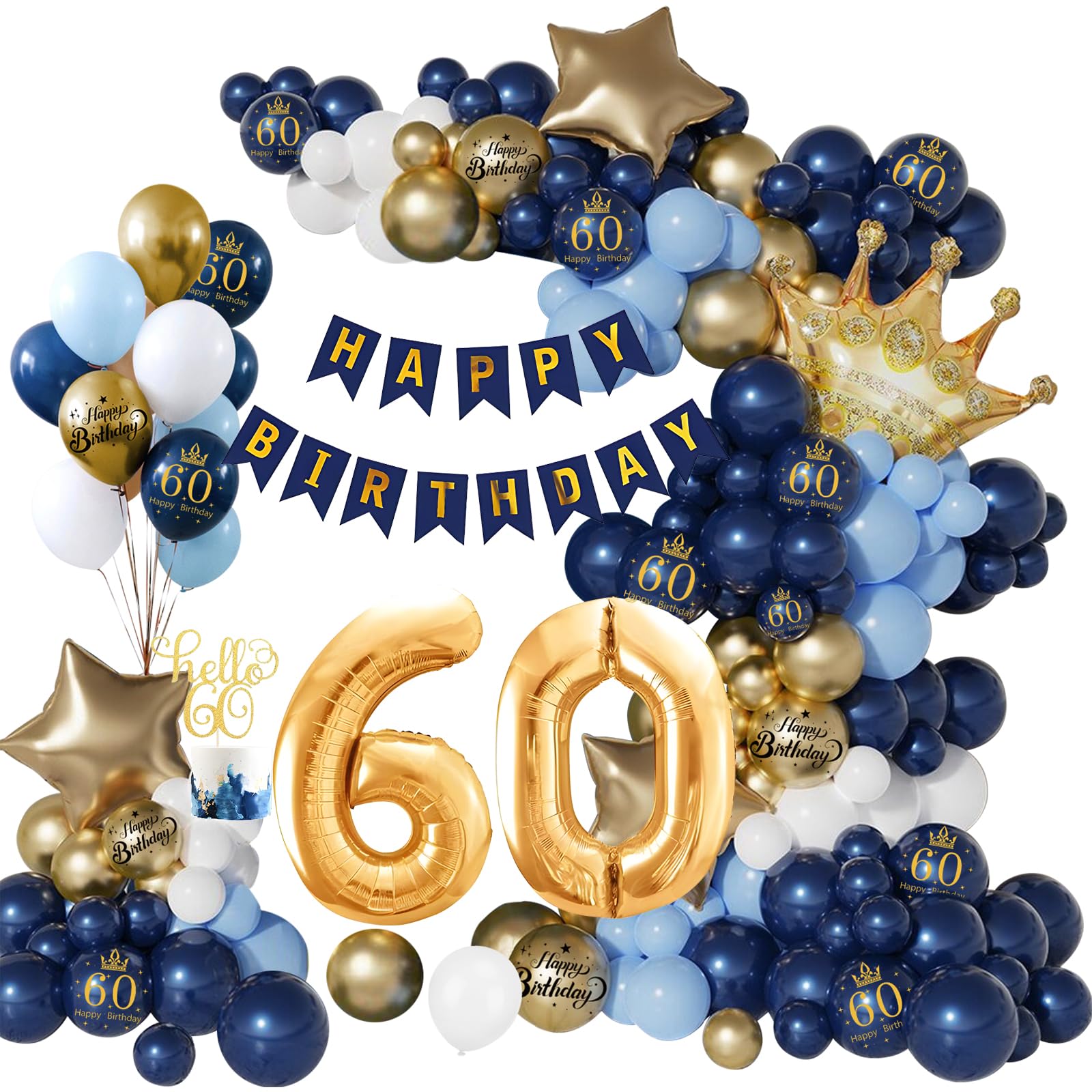 Decorazione Compleanno 60 anni Blu Oro per Uomo Donna, SWPEED