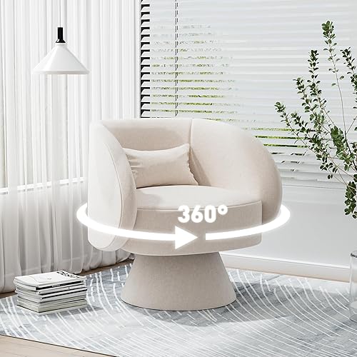 Miniatura 3 de Silla giratoria de barril para sala de estar, silla redonda pequeña tapizada de 360, moderna y acogedora silla individual para dormitorio, oficina