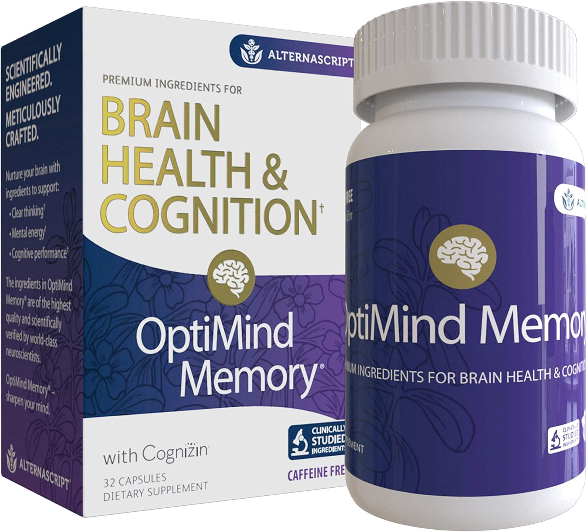 OptiMind Memory + Brain Booster Supplement | Enhance Your Cognition and Improve Information Retention | Clinically Studied Natural Ingredients, Vitamin D, Cognizin, Bacopa - 1 Bottle (32 Count)