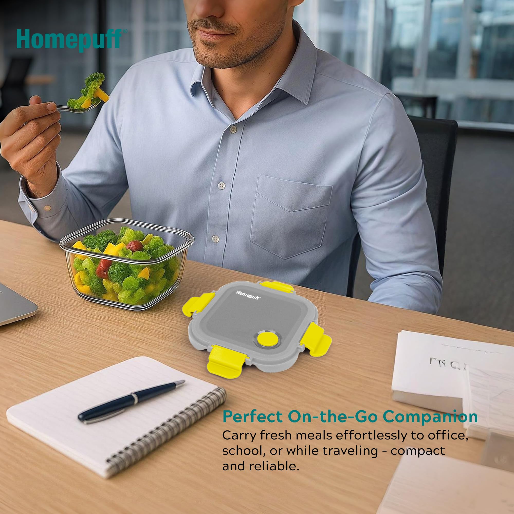 Home Puff Glass Lunch Box - Leakproof & Stackable -7