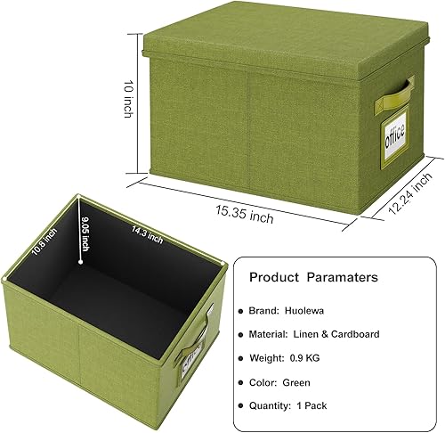 Miniatura 6 de Huolewa Caja organizadora de archivos mejorada con tapa, caja de archivos decorativa con asa, organizador de archivos colgante de lino para