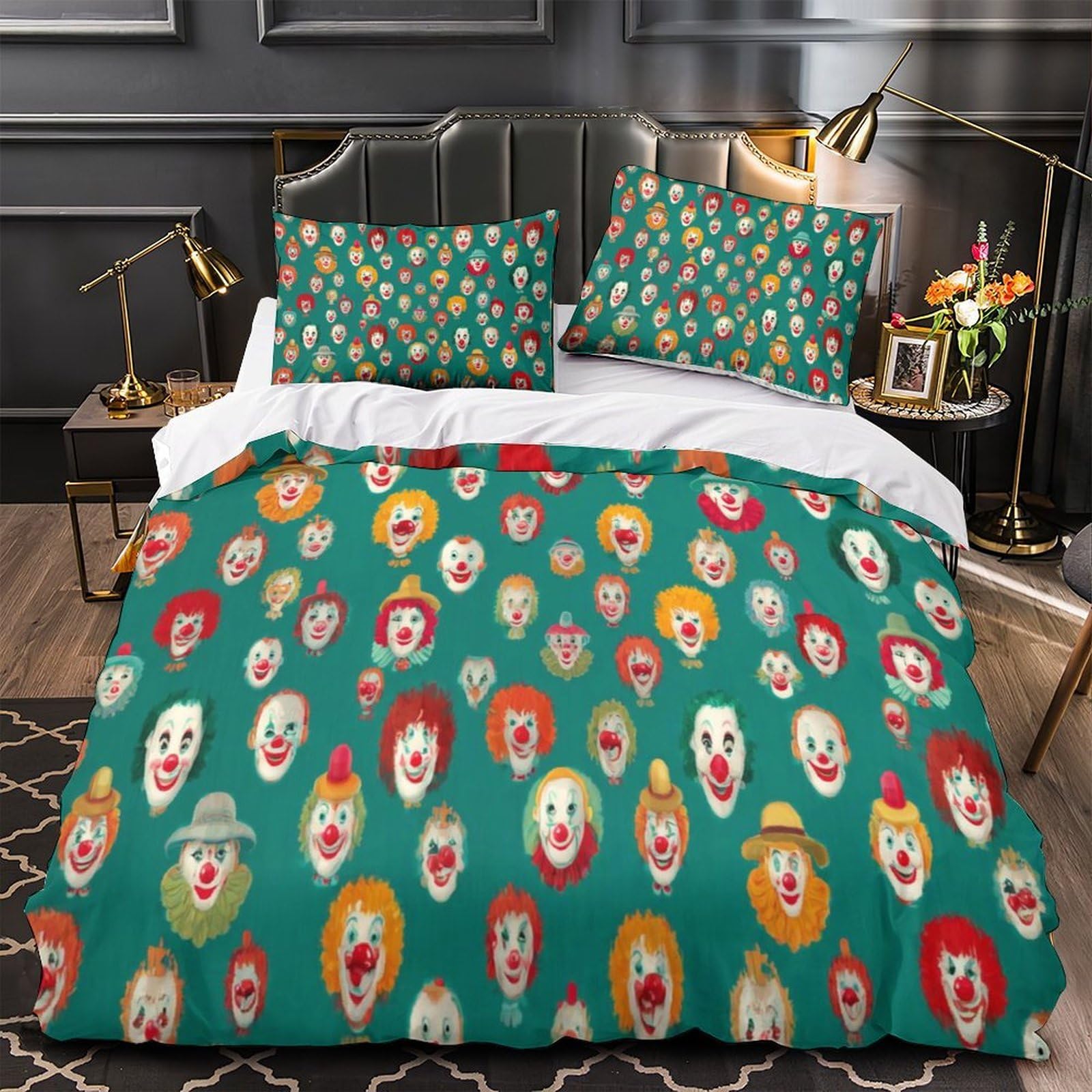 Housse de couette clown 3D respirante et hypoallergénique en microfibre douce avec zip