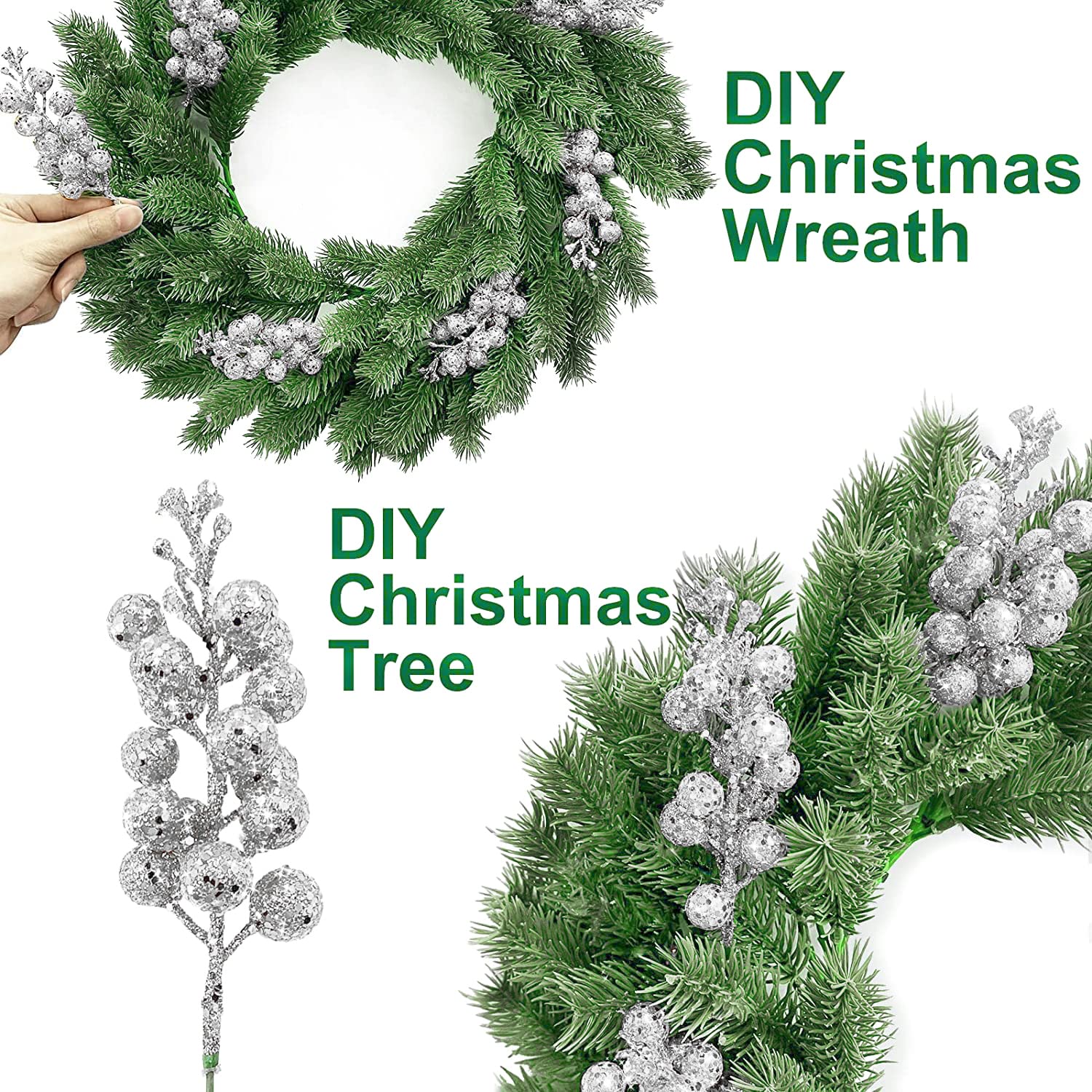 12 rametti artificiali glitterati per albero di Natale, 33 cm, colore