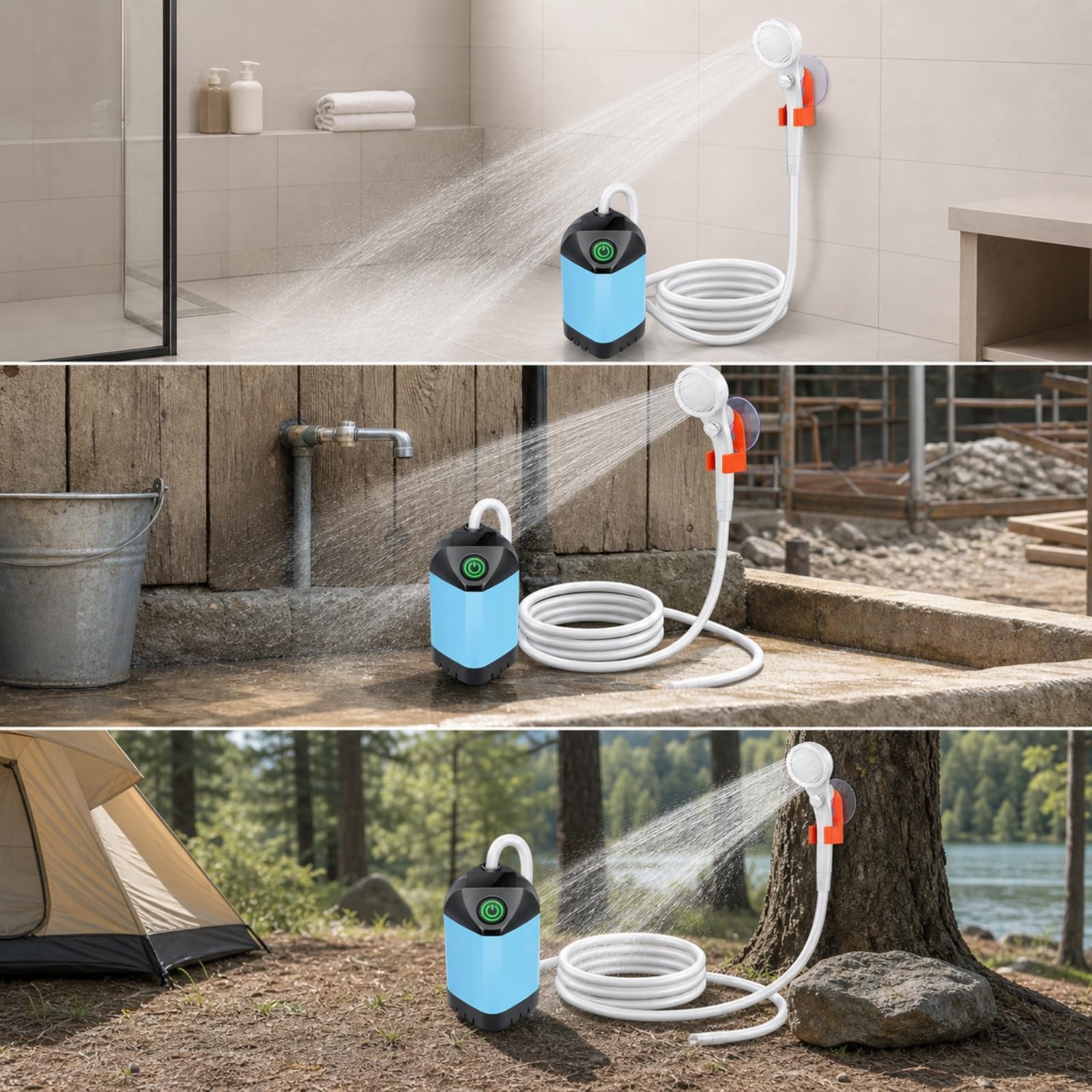 Milageto Ducha Eléctrica Portátil con Pantalla mperatura Ahorro Energético Ducha Mano Portátil con Tubo Flexible Flexible Alta Eficiencia para Campamento, Estilo B