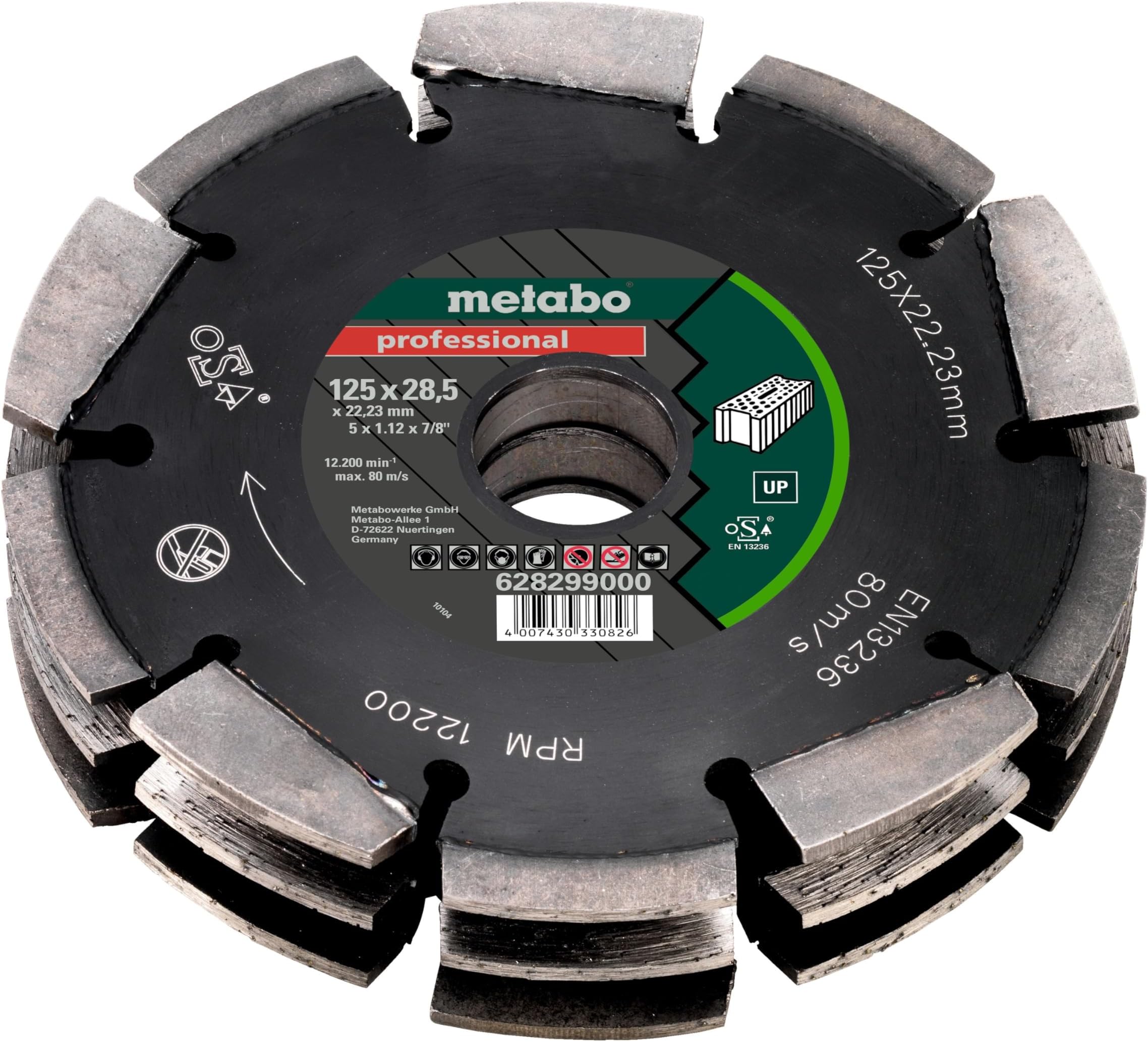 Metabo 628299000 3 Row Professional UP Universal Wall Chaser Blade 125 x 28.5 x 22.23mm