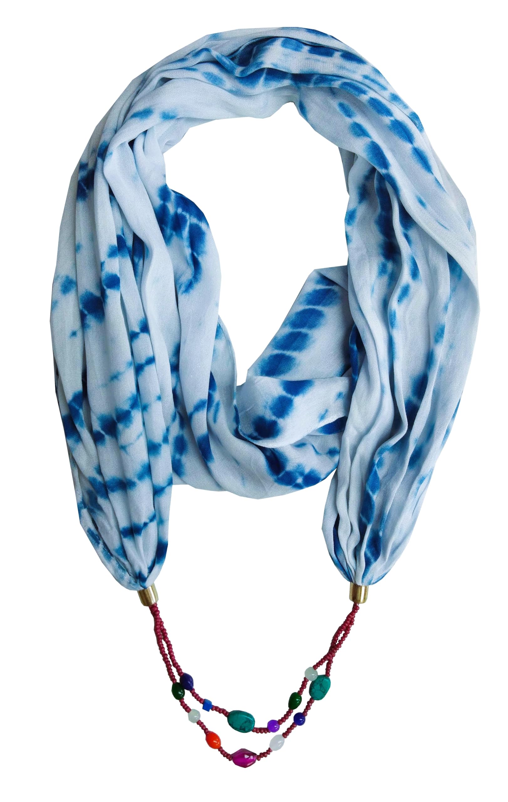 Handmade Viscose Scarf with Stylish Indian Jewellery, Fashion Beads Scarf/Muffler, Traditional Beads Necklace with Stole/Wrap Scarves, Printed Design Dupatta with Pendant for Girls& Women-image-4