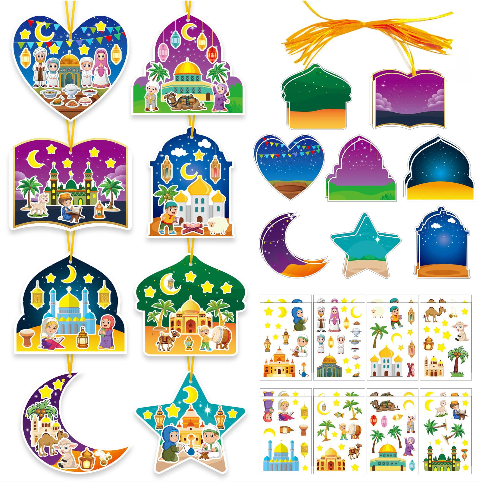 Rusokufo 16 Ramadan Craft Kits For Kids Eid Celebration Foam Stickers DIY Decoration Gift