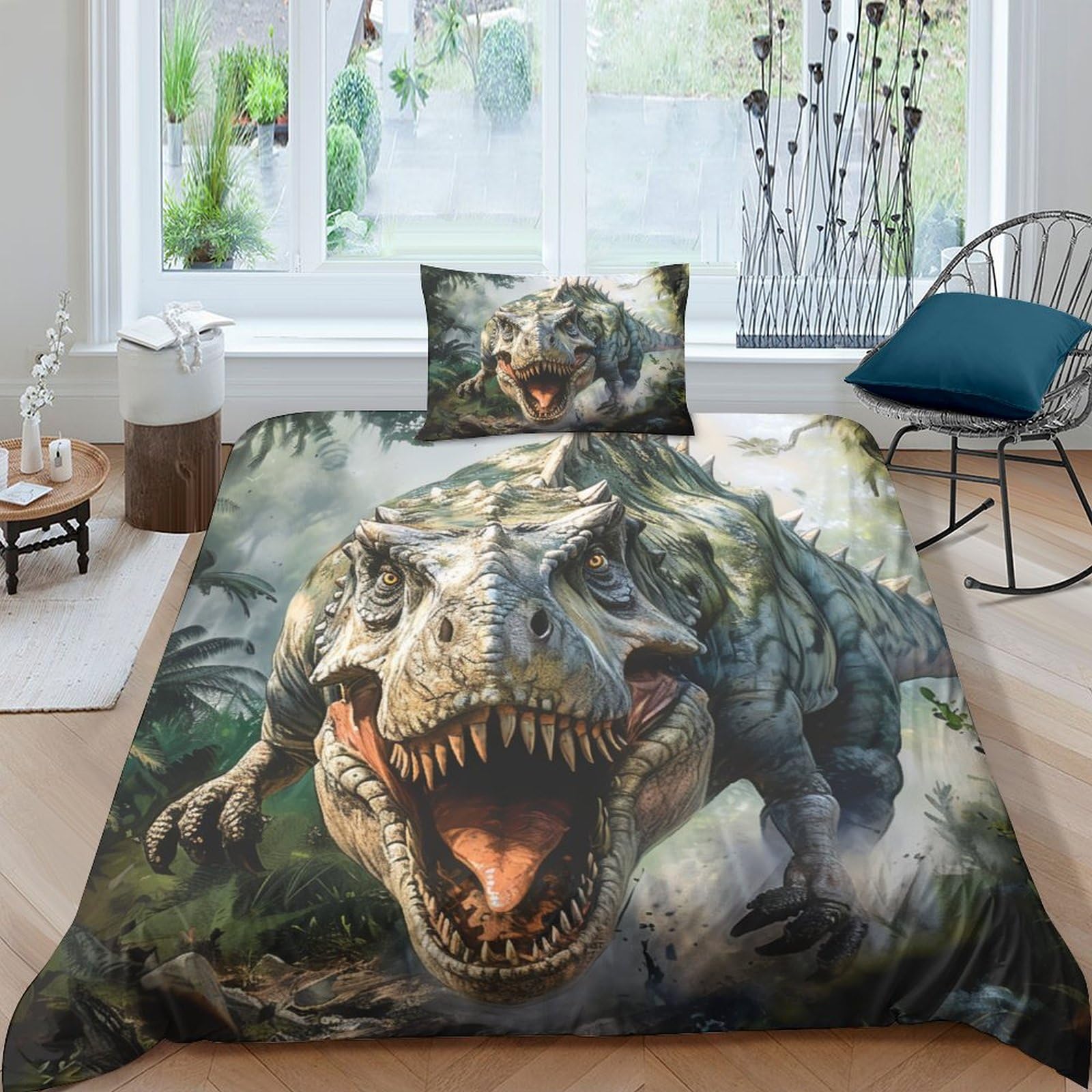 NRAOPEVVD Dinosaur Duvet Cover Set 3 PCS Hotel Quality Quilt Cover Bedding Set Bed Covers with Pillowcases with Zipper Closure Hypoallergenic Soft Breathable Microfiber Single（135x200cm）