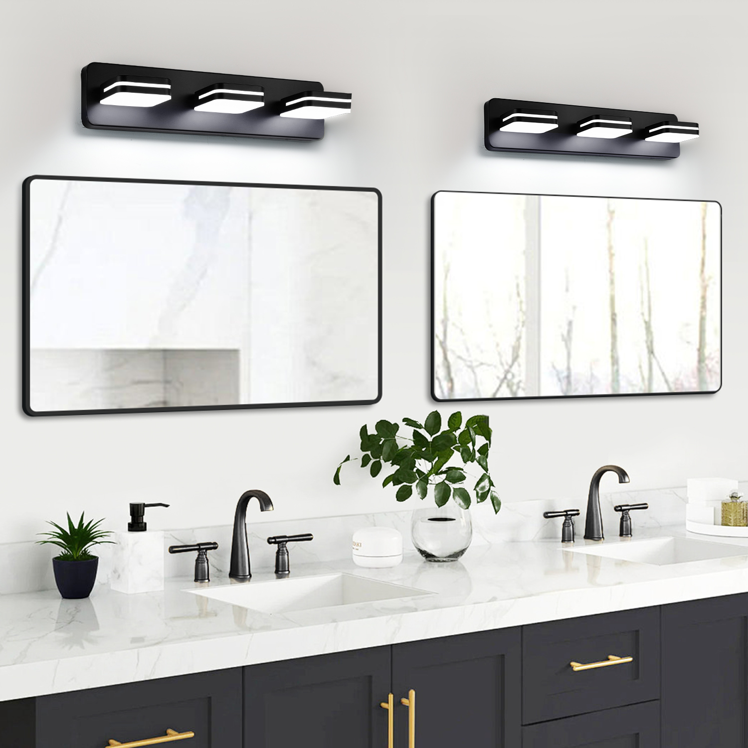 Image of Torondo 360 Rotate LED Bathroom Vanity Light Fixtures, Acrylic Vanity Lights for Bathroom, Modern Wall Lighting Fixtures Over Mirror Living, Matte Black, 100%-0% Natural White, 3-Light, 17-Inch