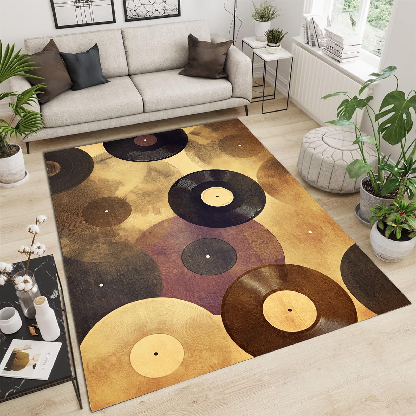 Tapis salon lavable résistant aux taches 240x300 vinyle rétro