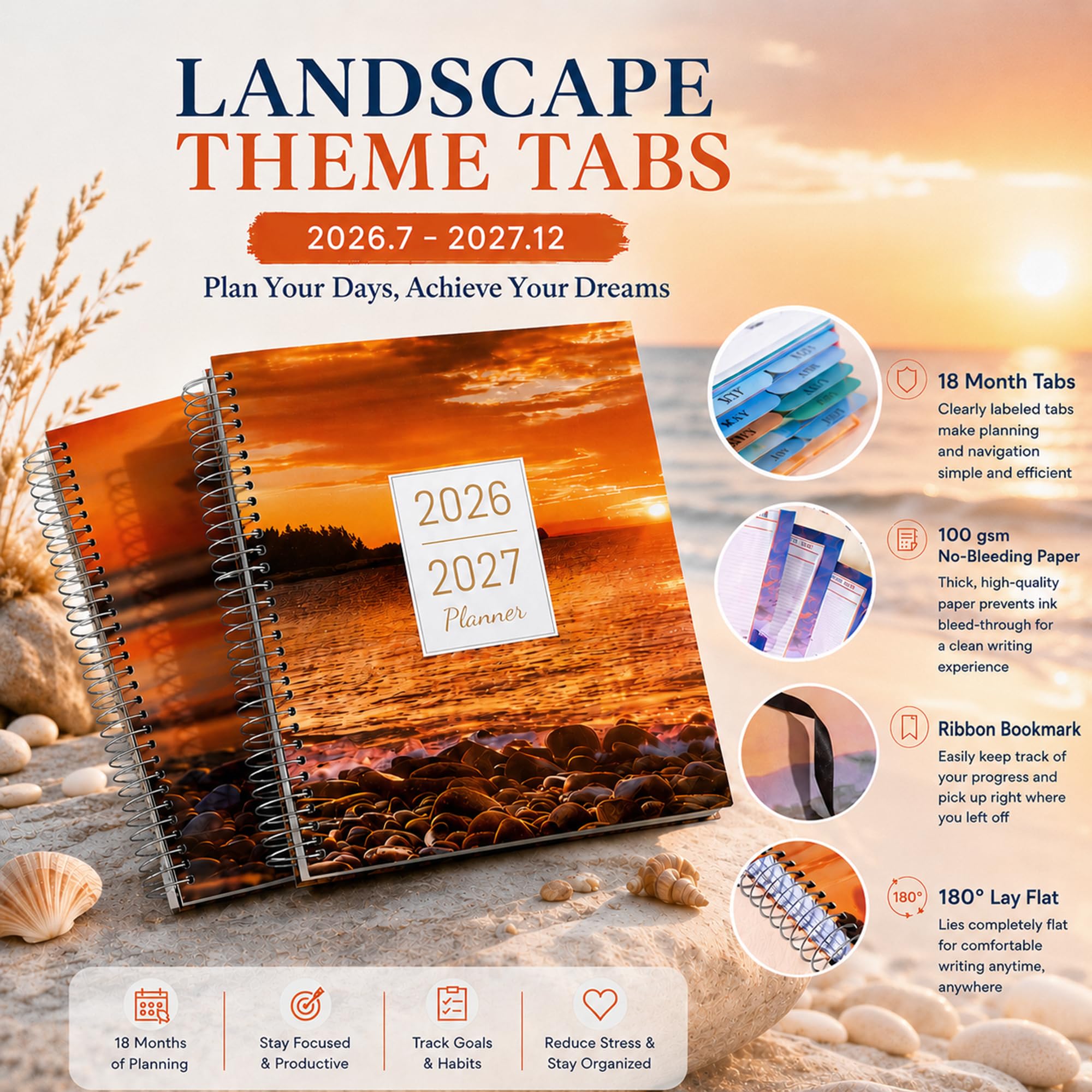 CAGIE Planner 2026-2027 18 mesi luglio 2026-dicembre 2027 Calendario giornaliero settimanale mensile orario con copertina rigida grande agenda annuale con linguette adesive per donne che lavorano