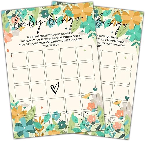 Cazhes Juego de fiesta de baby shower, bingo de flores silvestres para baby shower, 25 juegos de revelación de género para bebés, suministros de