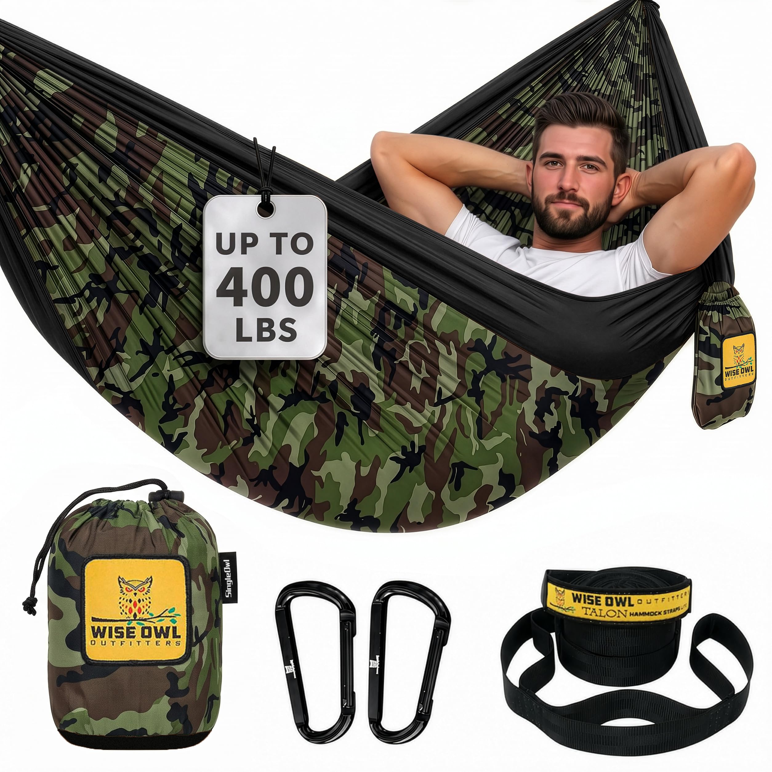 Camping Hammock – 400lbs Portable Hammock with Tree Straps - Travel, Backpacking, Hiking, Outdoors Camping Gear - Single