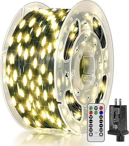 Miniatura 15 de 600 luces LED de Navidad de 196 pies, guirnalda de luces impermeables para exteriores con control remoto y temporizador, luces de árbol de Navidad