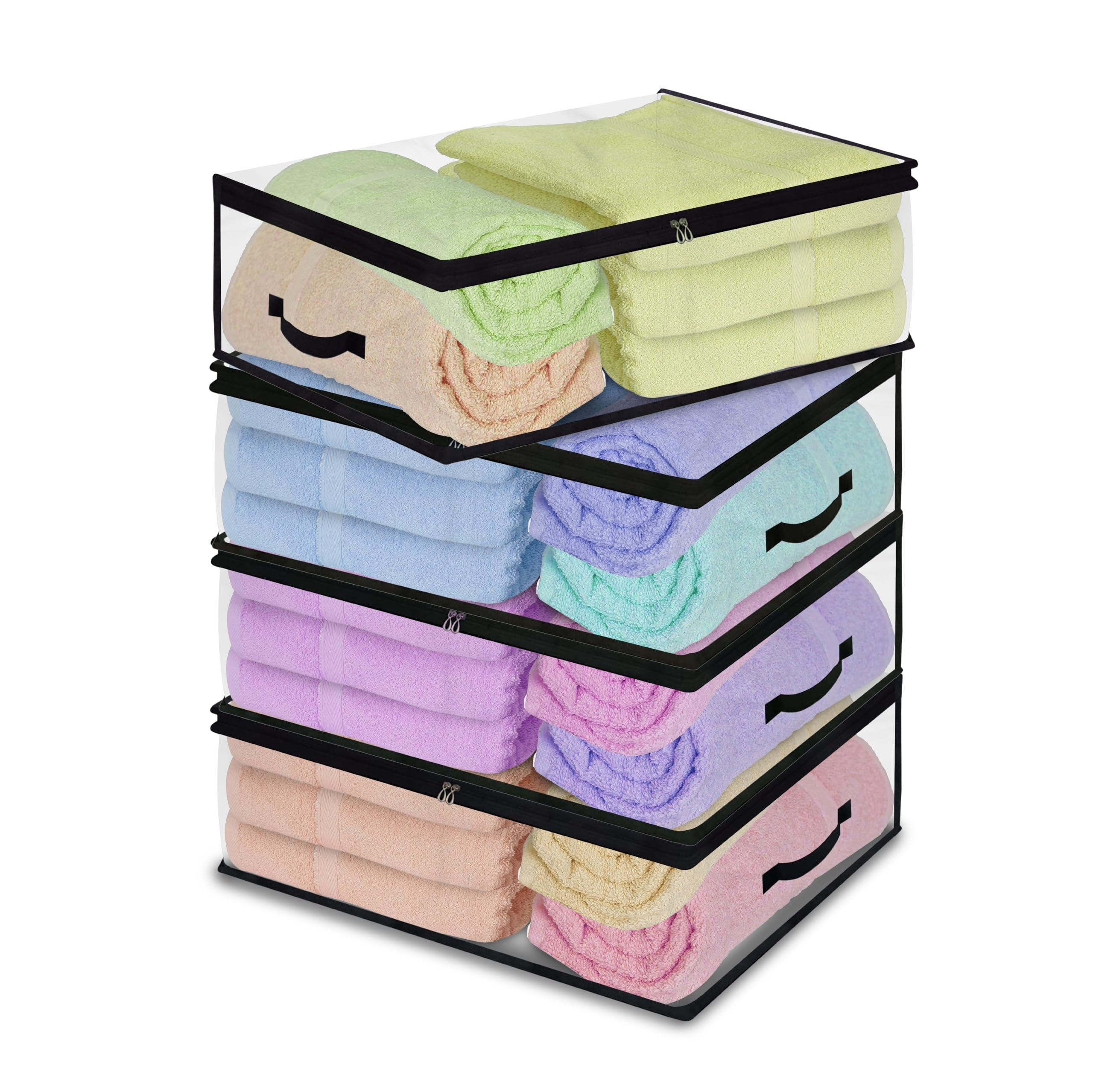 Transparent Plastic Clothes Storage Bag (Pack of 4) | Clothes Organiser for Wardrobe | Saree Covers with zip |Saree Organizer for Wardrobe | Saree Bags Storage | Saree Covers for Storage (4)