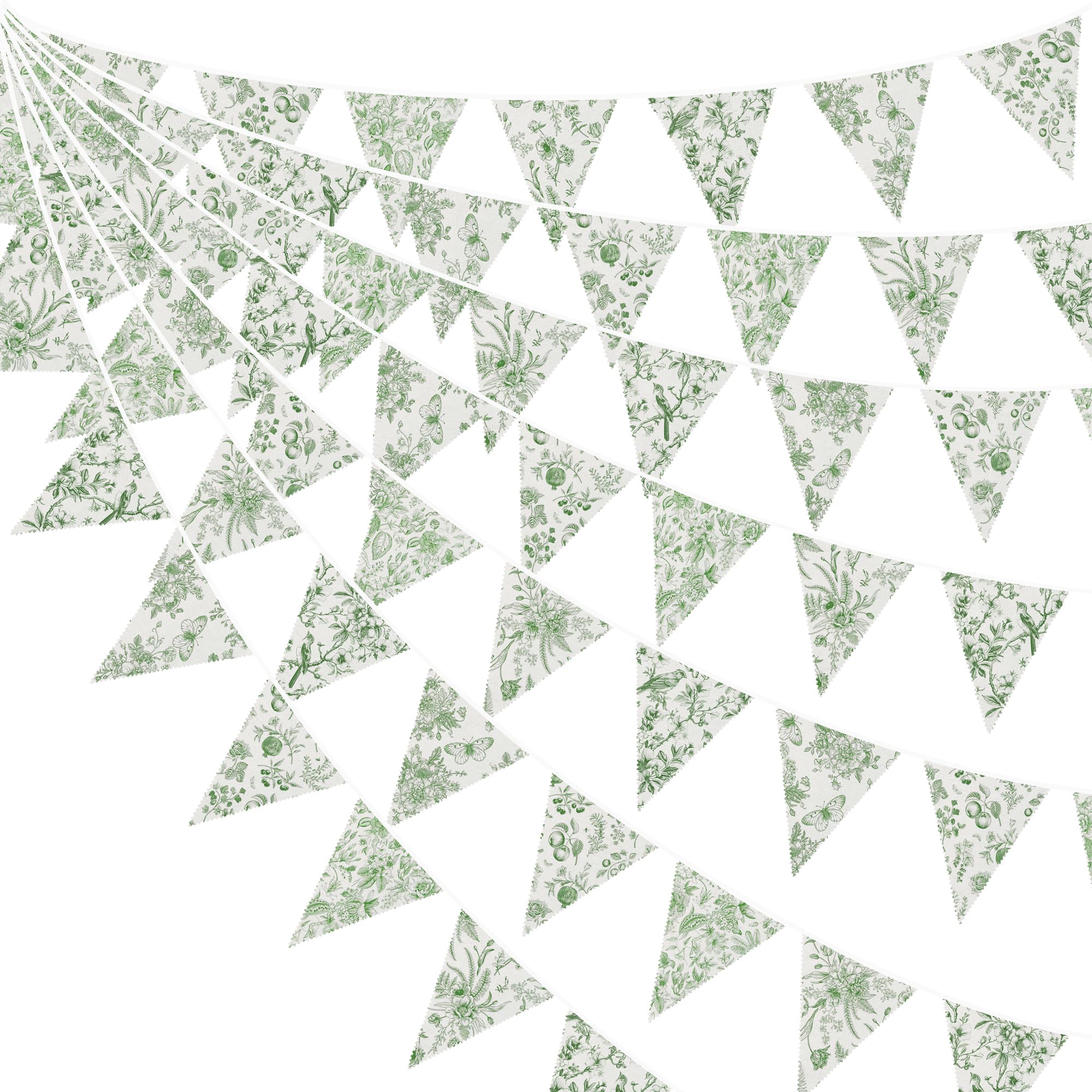 36Ft Vintage Sage Green Floral Burlap Banner Triangle Flag Party Decorations Retro Flower Linen Fabric Pennant Bunting Streamer for Rustic Boho Floral Spring Birthday Wedding Baby Shower Tea Party — image 1
