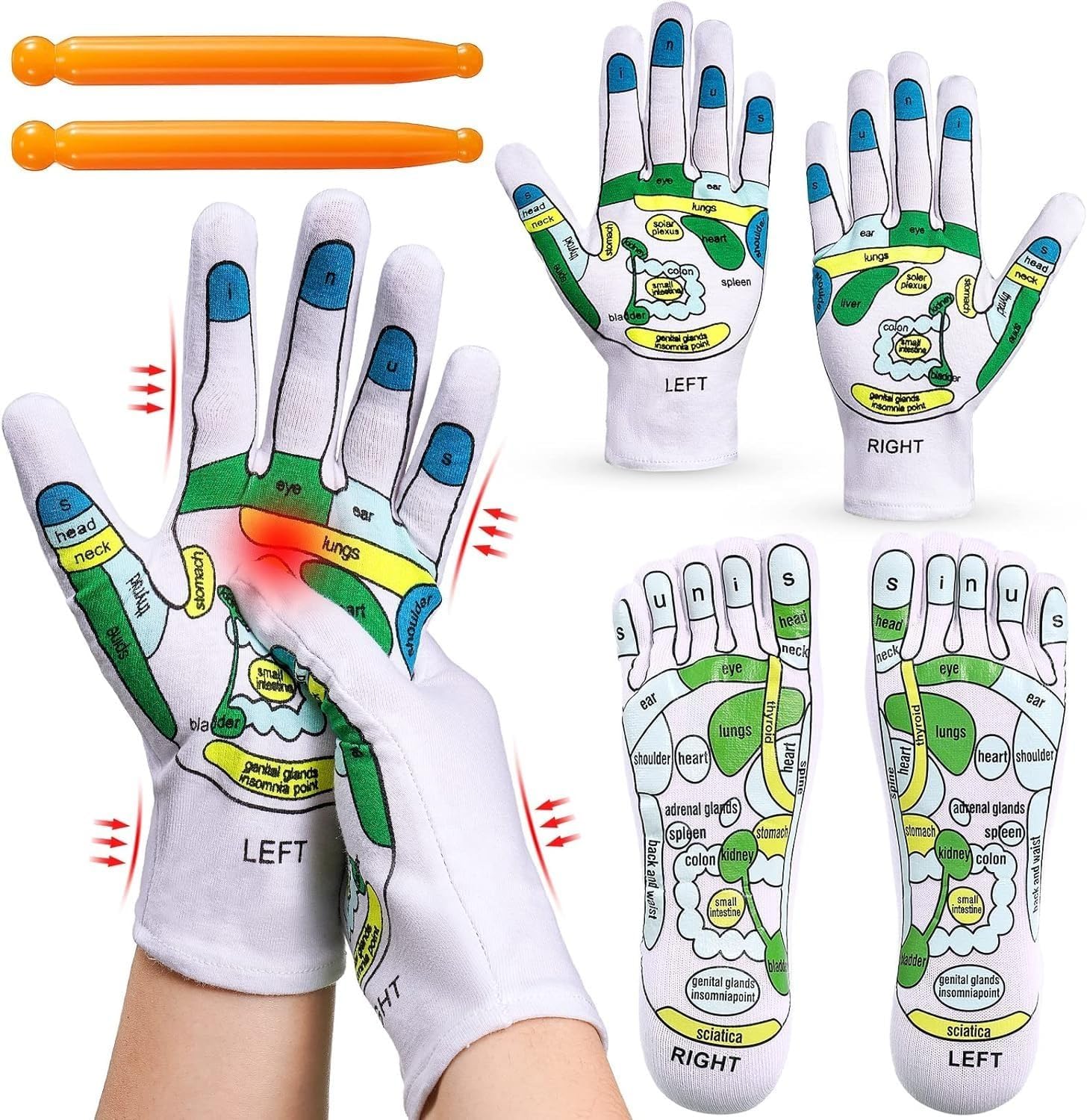 DIVUE Acupressure Reflexology Socks and Gloves Tool Set For Men Women, Hand Spa And Foot Massage Sock with Massage Rod, Hand Clip LI4, Foot Point Complete Illustration - Image 3 thumbnail