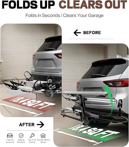 Miniatura 4 de RokRack One - Estante plegable para 2 bicicletas eléctricas con rampa, capacidad de 200 libras, soporte de enganche eléctrico para bicicletas, se