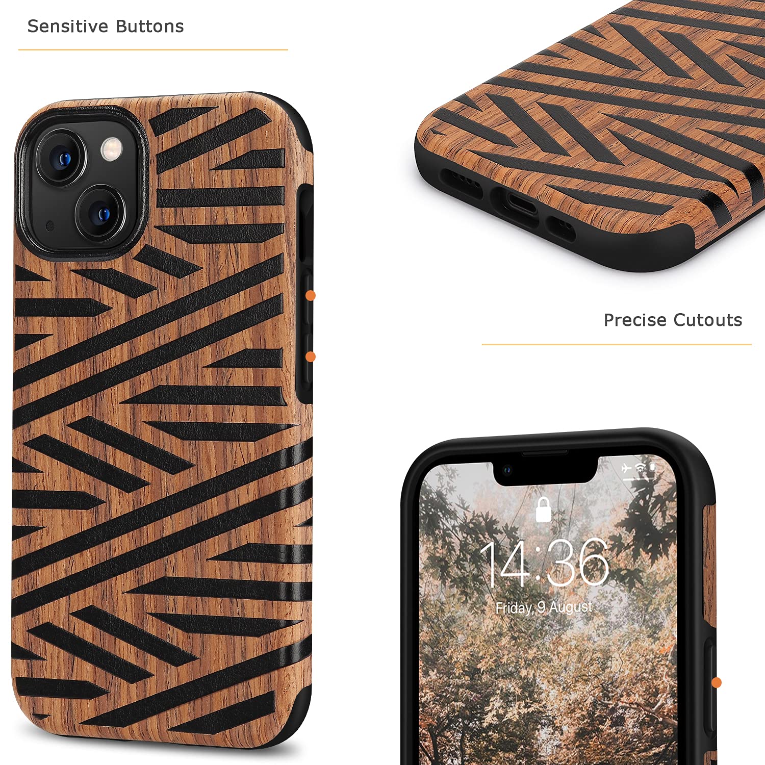 Tasikar Handyhülle Für IPhone 13 Mini – Leder & Holz Hybrid Case, Schlank, Mit Erhöhten Kanten
