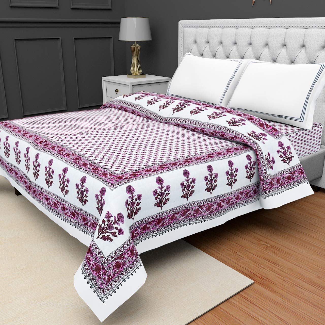 SVT Traditional Famous Rajasthani Print Jaipuri Beautiful Floral Print in White & Pink Jaipuri Rajai/Razai/Quilt Single/Single Bed Quilt/Comforter/AC Quilt/AC Comforter-image-11