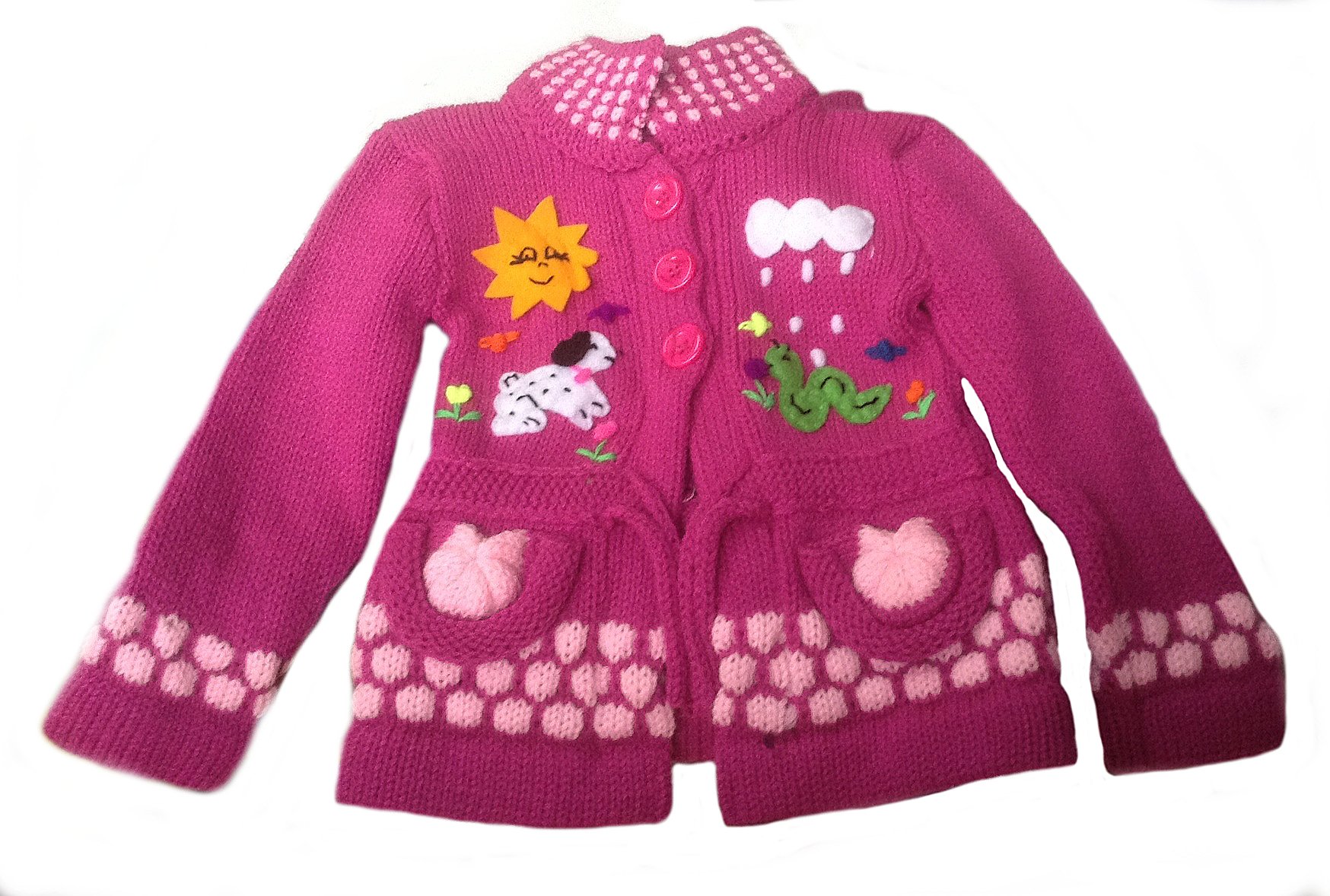 Niña peruana bordada rosa niños chaqueta de punto cuello alto 1-5 años, Rosa., 98 cm