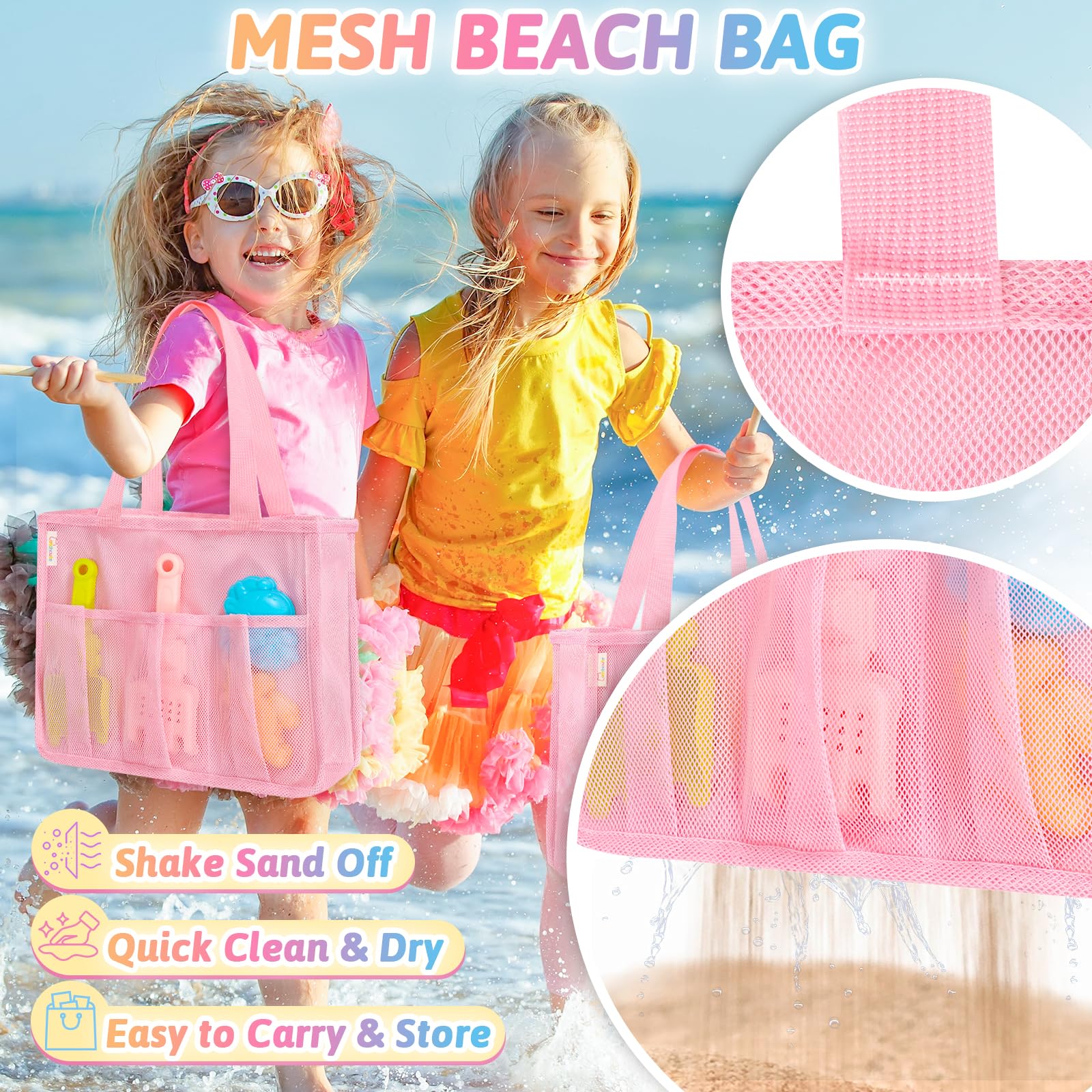 CatchCute Unicorn Collapsible Beach Toys,Sand Toys Set with Animal Foldable Buckets,Shovels,Sifter,Sand Molds,Castle Building Kit & Mesh Storage Bag,Beach Travel Essentials for Kids Toddlers - 5