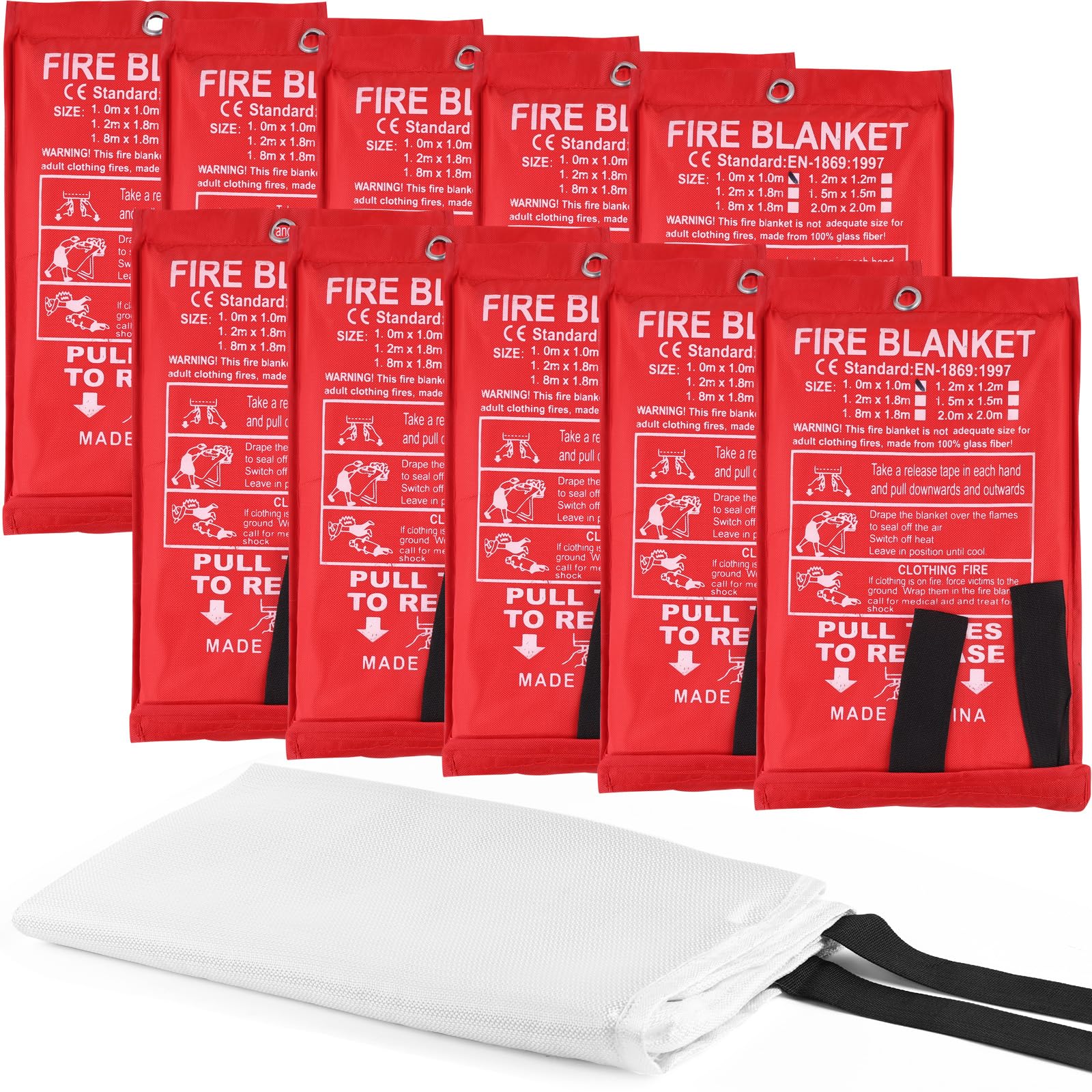 Simihiran 10 Pack Emergency Fire Blanket for Home and Kitchen Fire Suppression Blanket Fiberglass Fire Blanket for House Camping Car Office Warehouse Emergency Survival Safety (39.3 x 39.3 Inch)