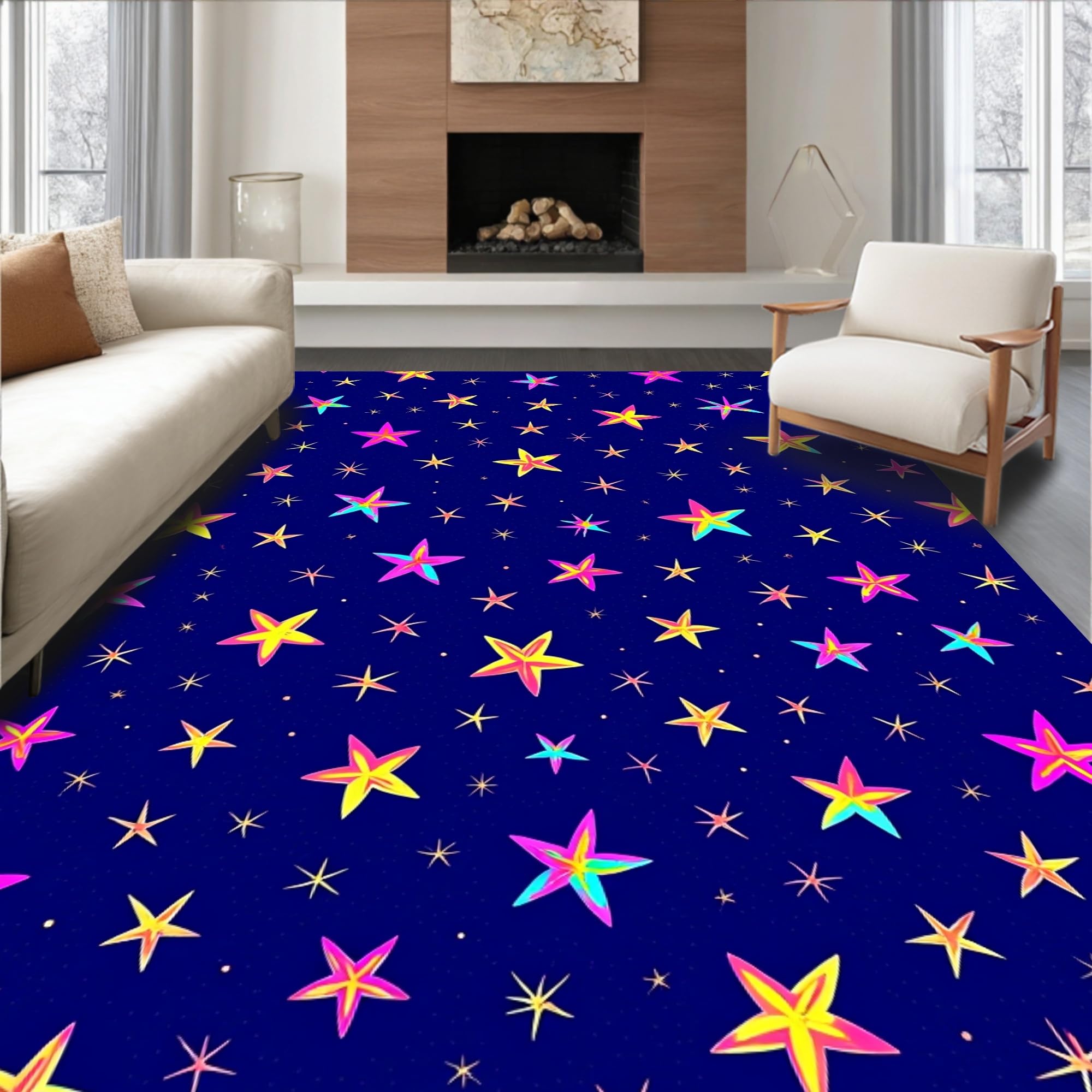 Flatwoven High Traffic Area Rug 2x3, Cosmic Starlight Glimmer, Non Slip, Stain Resistant, Washable Area Rugs for Living Room, Bedroom (Blue, 2x3)