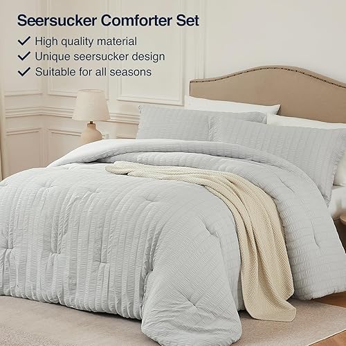 Miniatura 9 de Quataly Juego de edredón beige tamaño Queen, juego de edredón ligero de sirsaca de 3 piezas (1 edredón suave y esponjoso y 2 fundas de almohada),