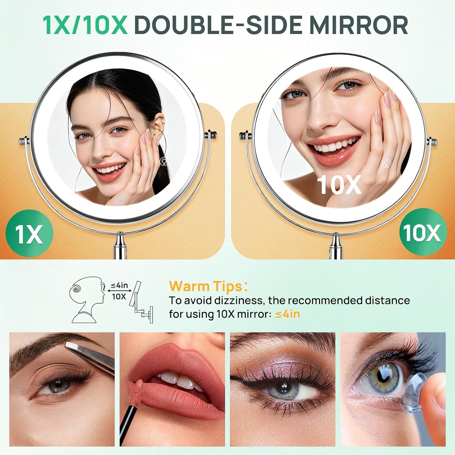 Rechargeable Wall Mounted Lighted Makeup Mirror 1X/10X - Chrome image 4