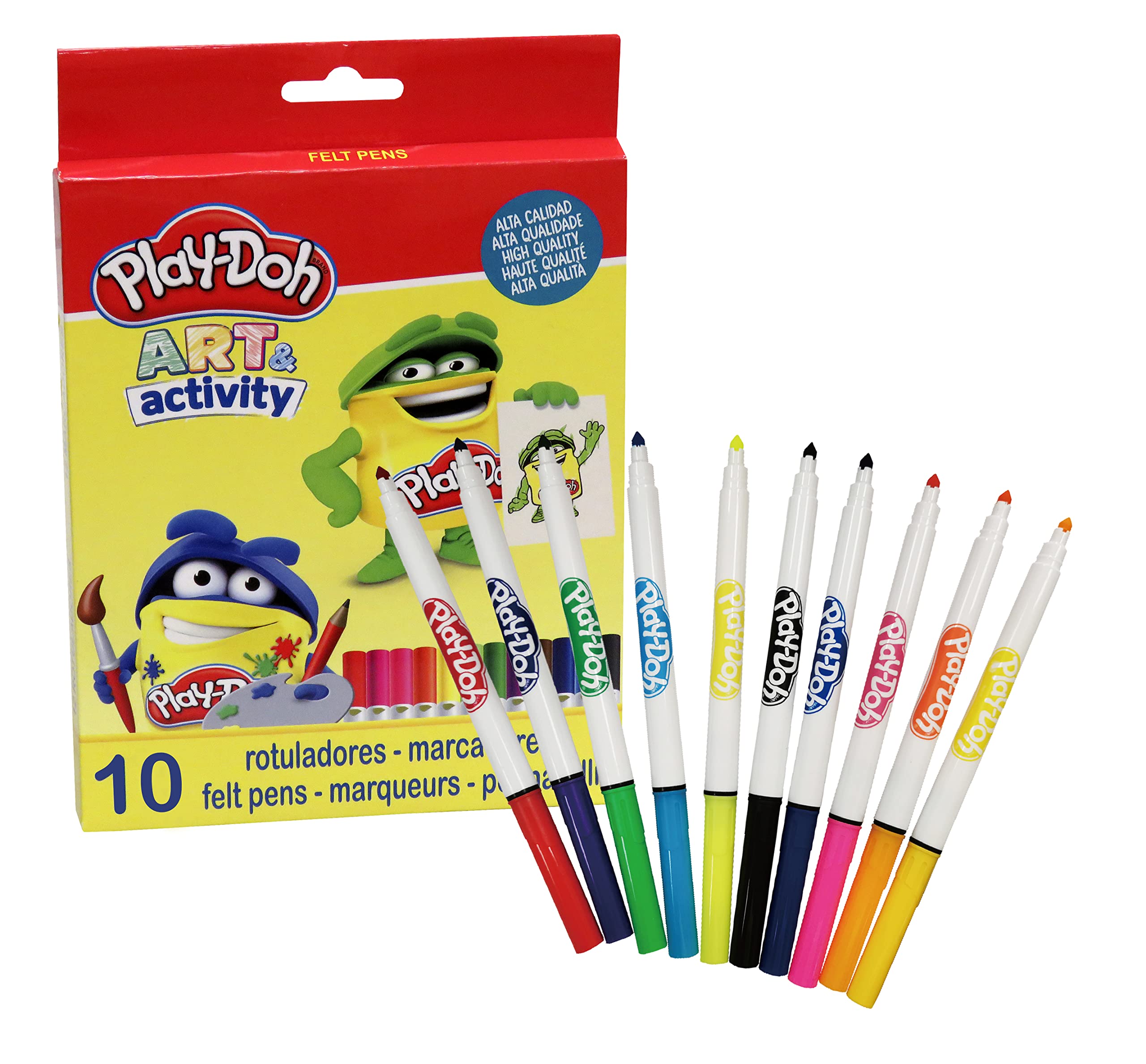Play Doh - Pack 10 Rotuladores en Caja, Punta de 5 mm, Colores Vivos, Producto Oficial (CyP Brands)