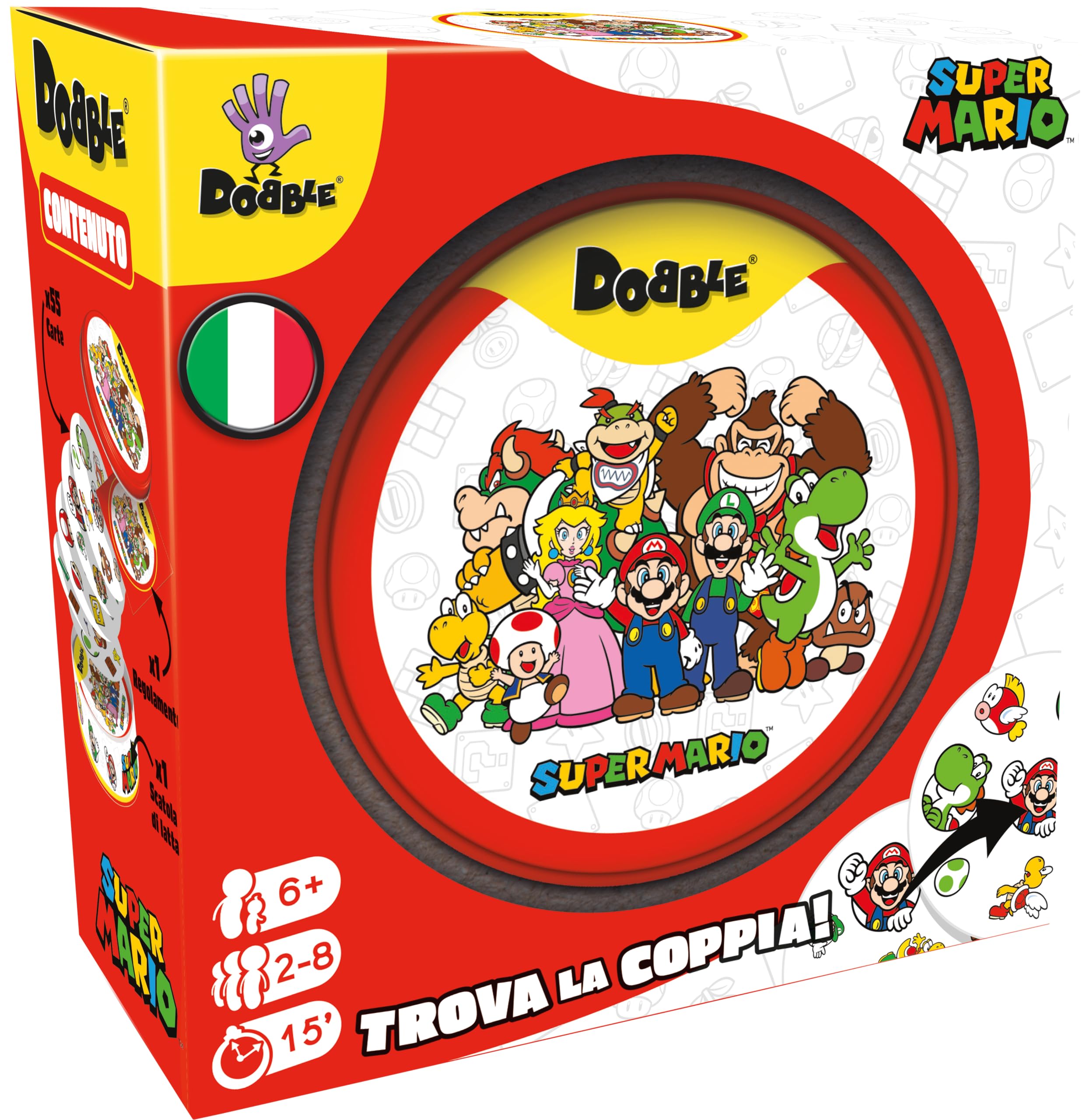 Asmodee Dobble Super Mario (Eco-Sleeve) - Board Game - 72+ - Strategy - Video Game Theme - Portable - 2-8 Players