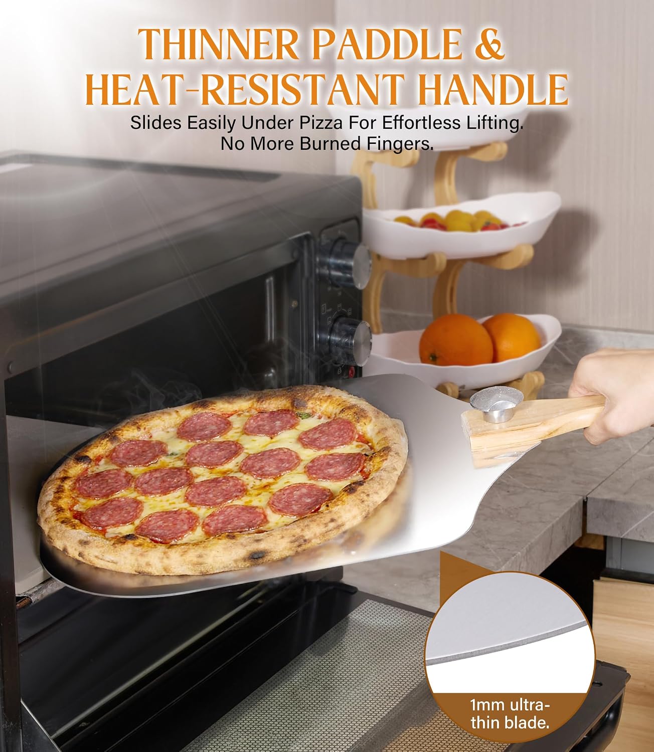 Pizza Peel 12-Inch Aluminum Pizza Paddle & Spatula with Pizza Cutter Rocker, Foldable Wood Handle – Pizza Server for Baking Homemade Bread, Pastry & Dough, for Family Pizza Oven