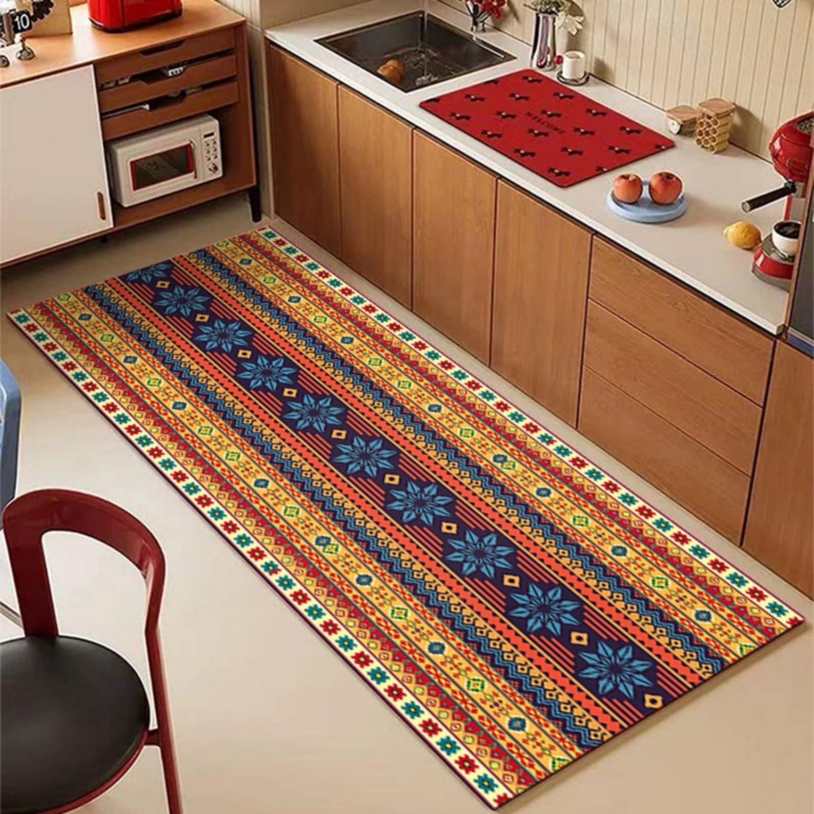 Tappeto Cucina 50X80Cm+50X60Cm Boemia Blu Moderni Tappetini Da Cucina 2 Pezzi,Antiscivolo Impermeabile Tappeti Da Cucine,Lavabile, Adatto Per Corridoi, Cucine, Bagni