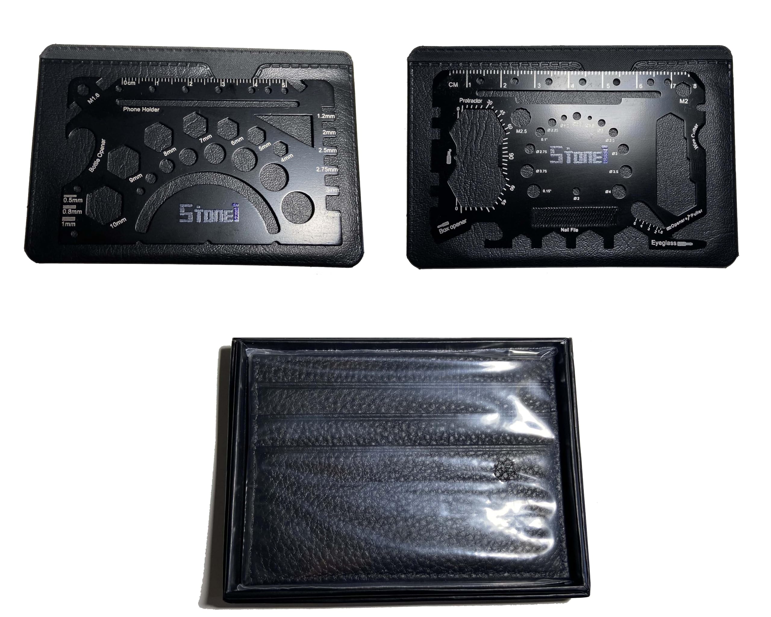 Stone Tone One Wallet Multitool Multifunction Tool Cards Complete Gift Package (Includes 49-in-1 and 52-in-1 Tool Cards) - Bottle Opener, Wrenches, Screwdriver, Phone Stand, Measuring Tools, and More