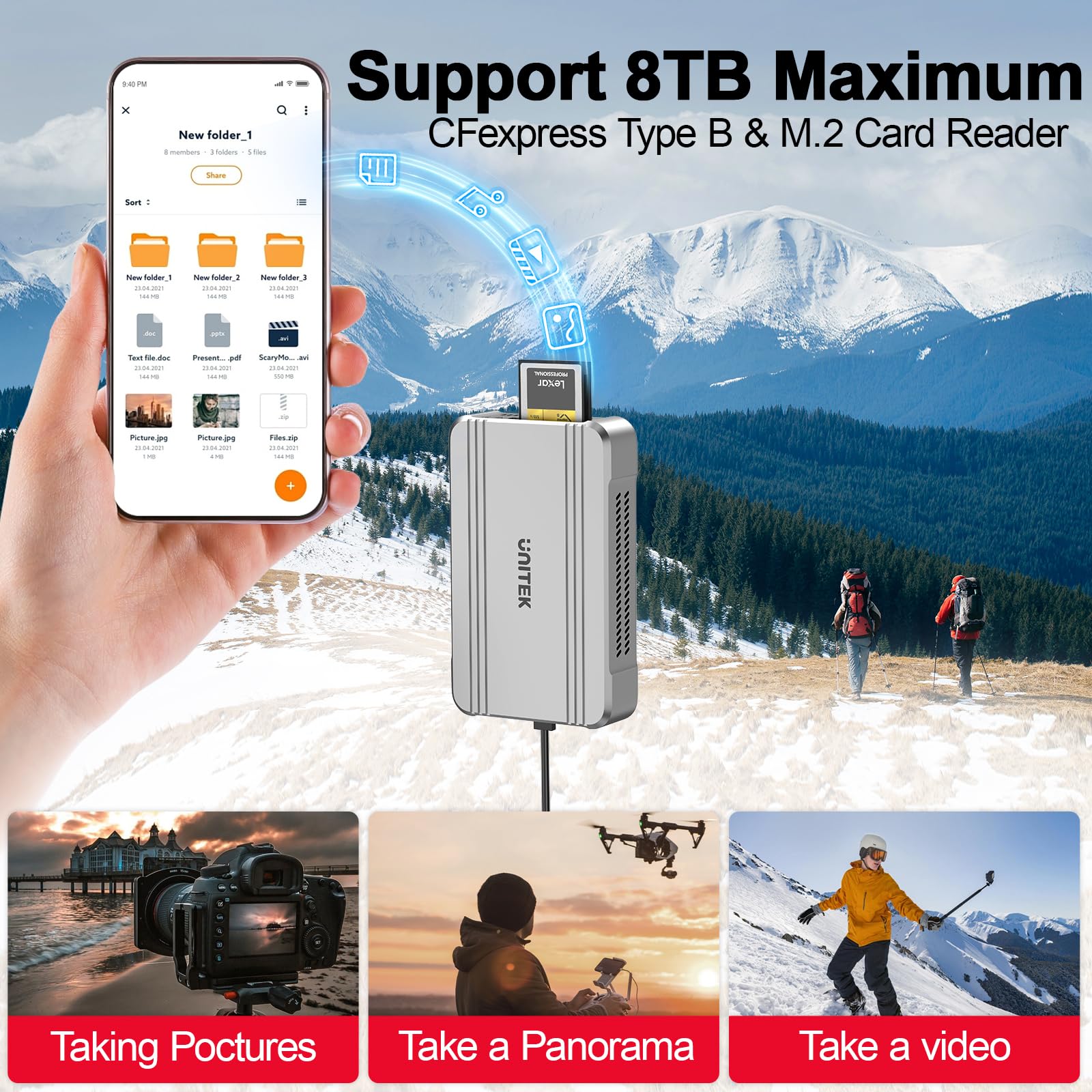 Unitek 40Gbps CFexpress 4.0 Tipo B Card Reader/M.2 PCIe/NVMe SSD Adapter | Lettore CF Express USB4.0 per CFexpress tipo B, PCIe4* 2, trasferimento rapido per registi e fotografi professionisti