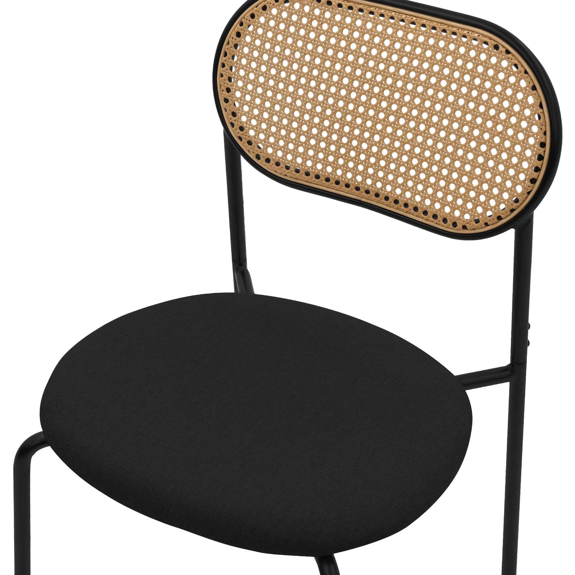 ML-Design Juego de 4 Sillas de Comedor Color Negro Asiento Moderno de Cocina con Respaldo Curvado de Rejilla Tapizado con Patas de Metal, Mueble sin Reposabrazos Sillón Ratán Moderno para Salón