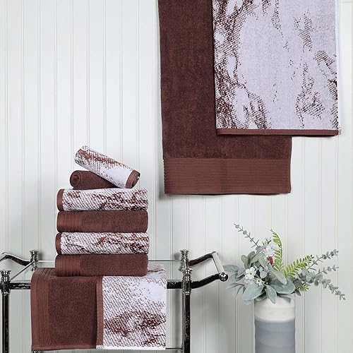 Superior Juego de toallas de algodón de 10 piezas surtidas de color sólido y mármol, incluye 2 toallas de baño, 4 manos, 4 toallas faciales, suaves, disponible en Yaxa Mexico
